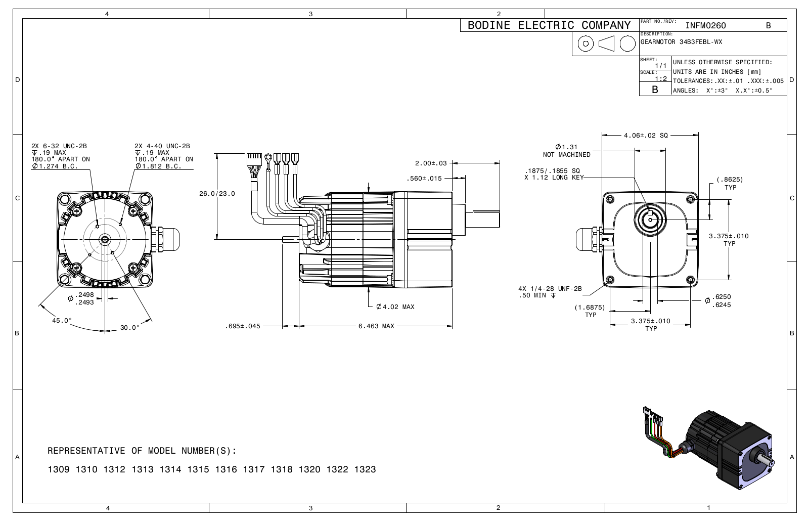 Bodine 1309, 1310, 1312, 1313, 1314 Reference Drawing