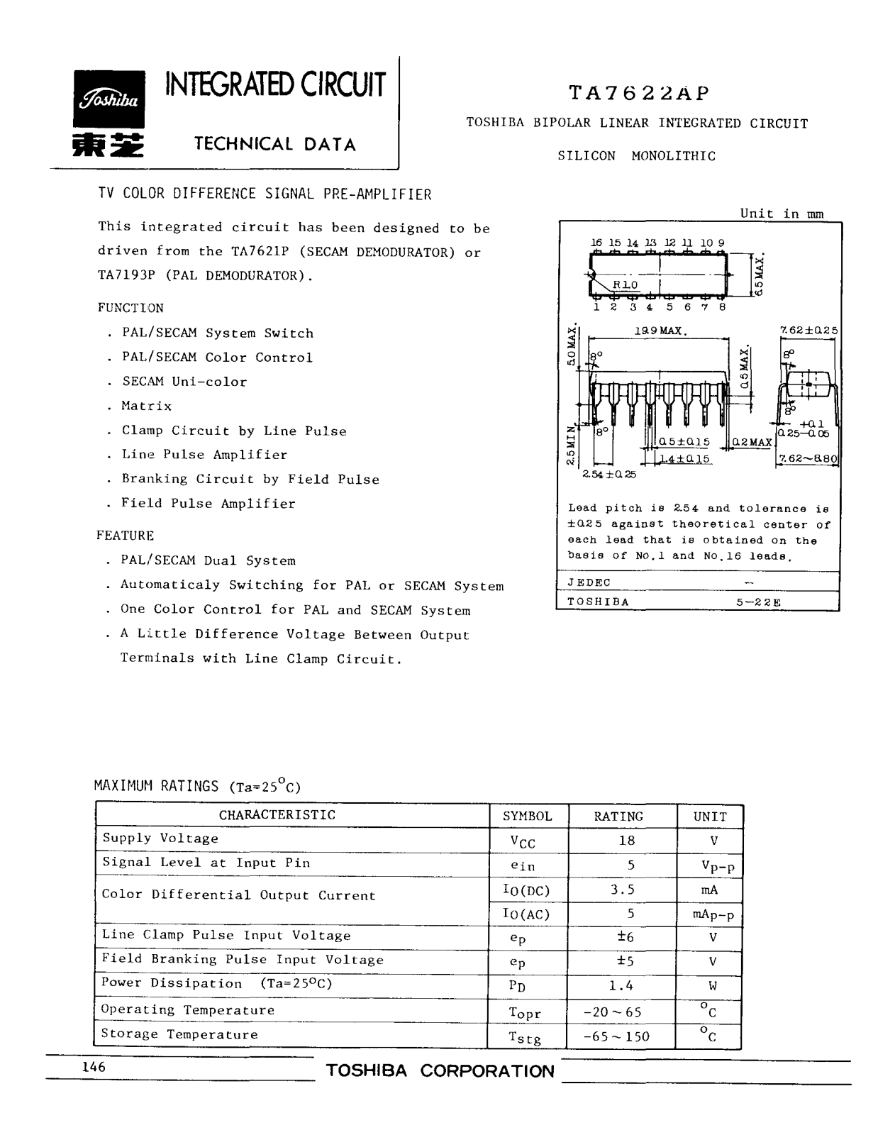 Datasheet TA7622AP Specification - ManualMachine.com