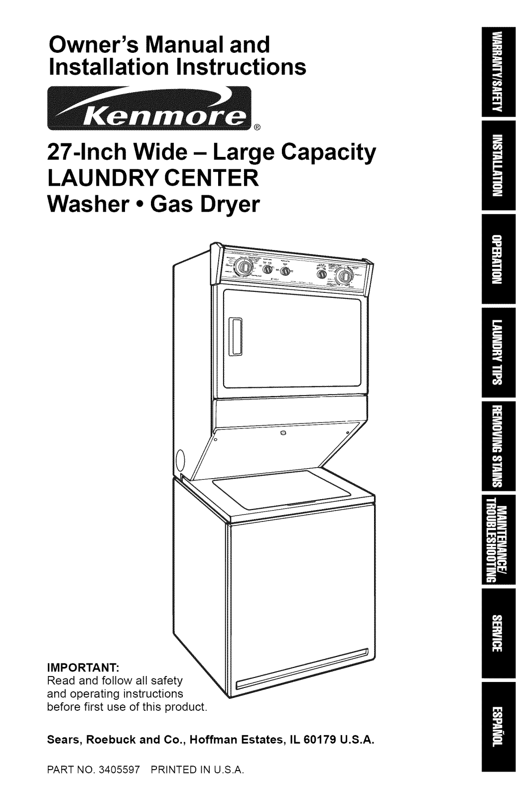 Kenmore 11098764791, 11098764790, 11098762791, 11098762790 Owner’s Manual