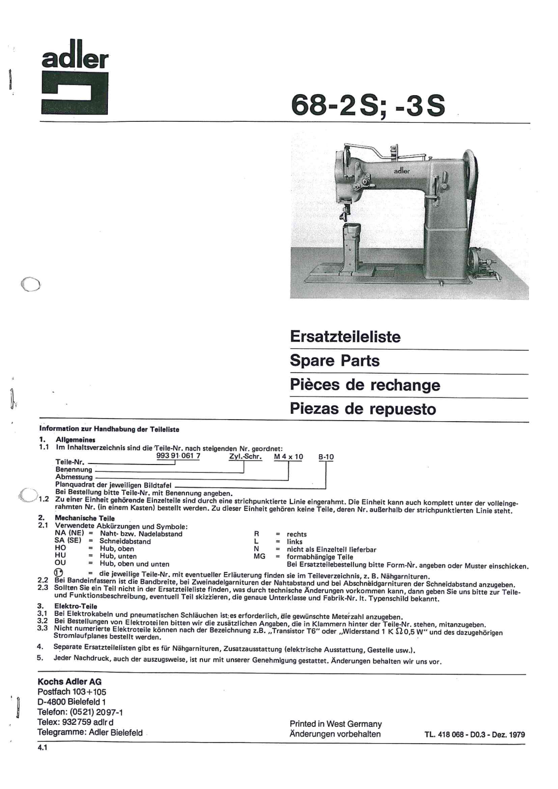 Durkopp Adler 68 Parts Book