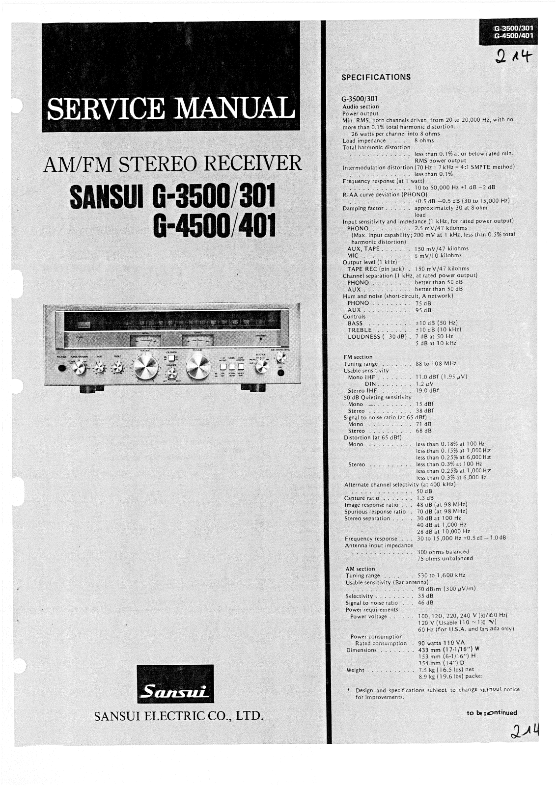 Sansui G-301, G-3500, G-401, G-4500 Service manual