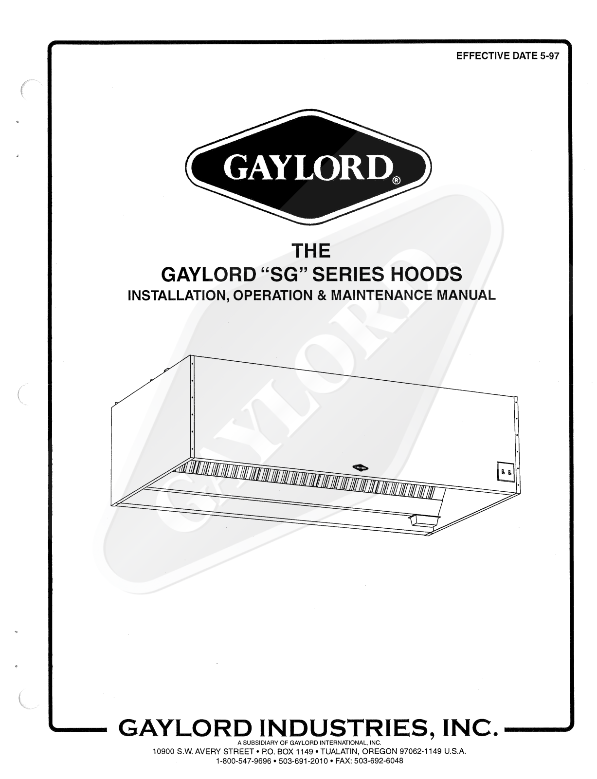 Gaylord SG-BDL, MAI Installation  Manual