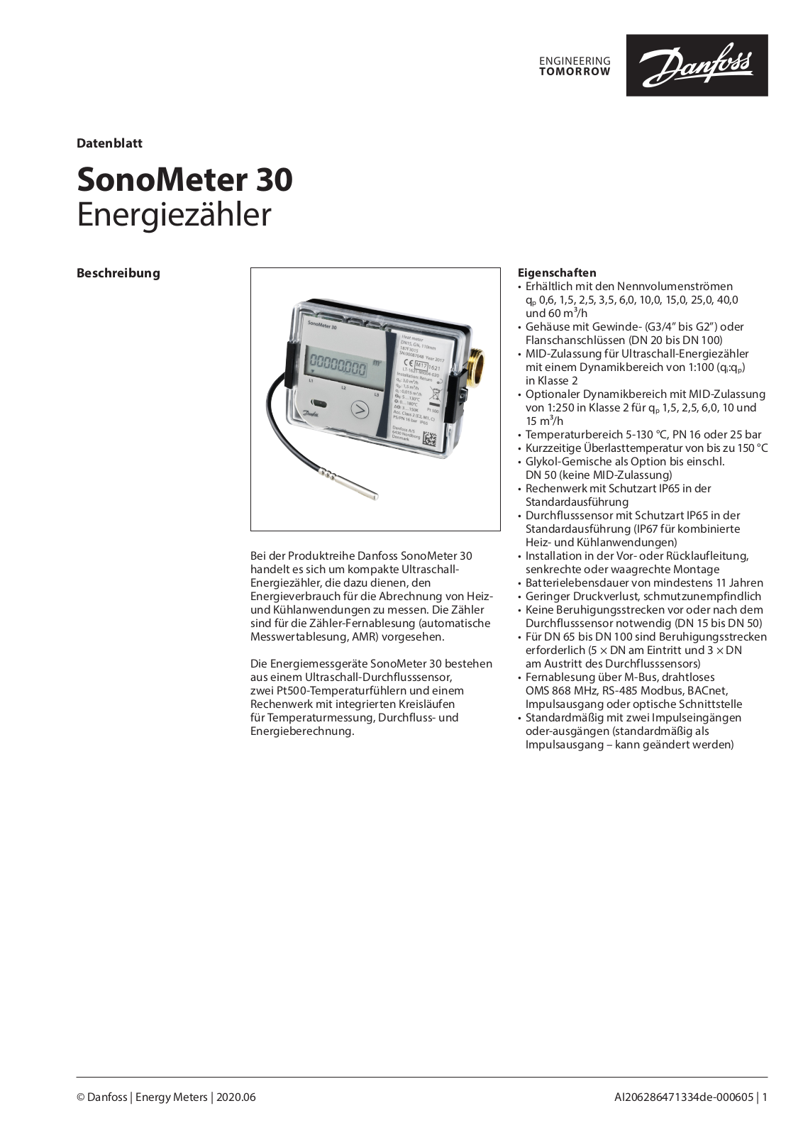 Danfoss SonoMeter 30 Data sheet