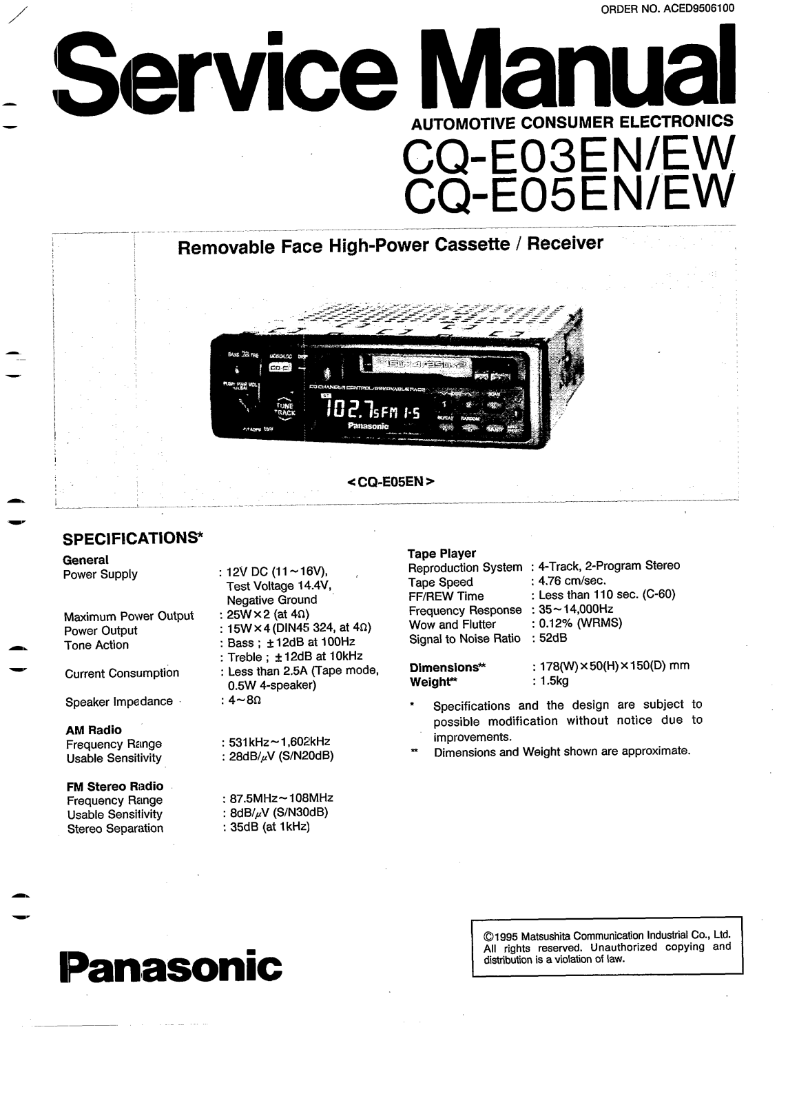 Panasonic CQ-E03EN Service Manual