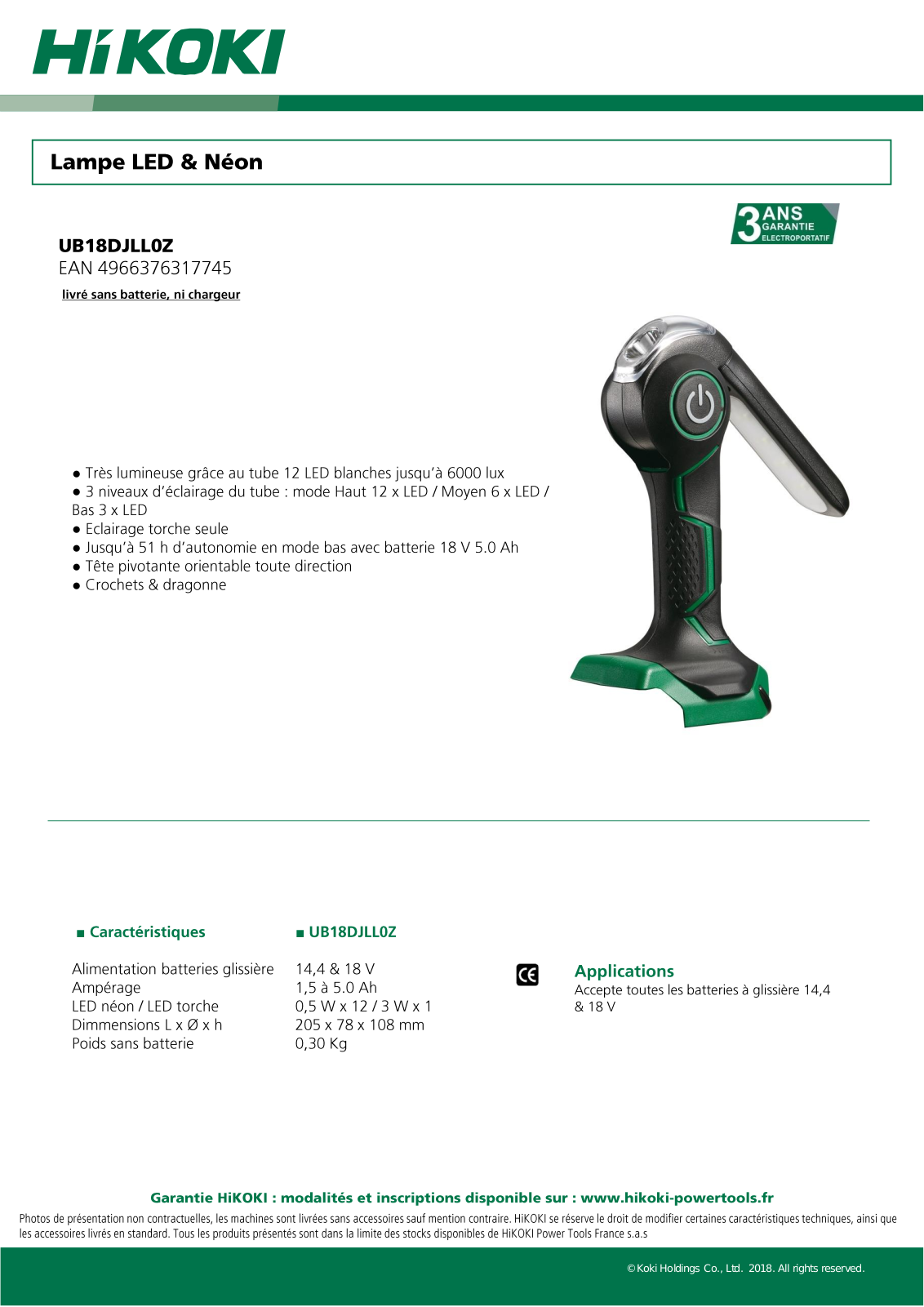 Hikoki UB18DJLL0Z Specification