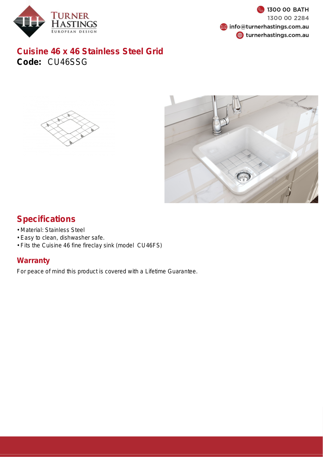 Turner Hastings CU46SSG Specifications Sheet