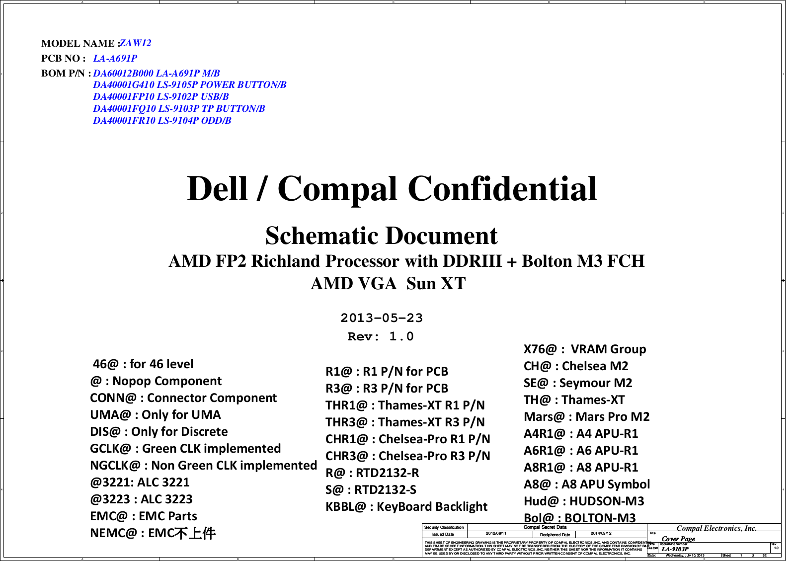 Dell LA-A691P ZAW12, Inspiron 17R 5735, Inspiron 17R M731R Schematic