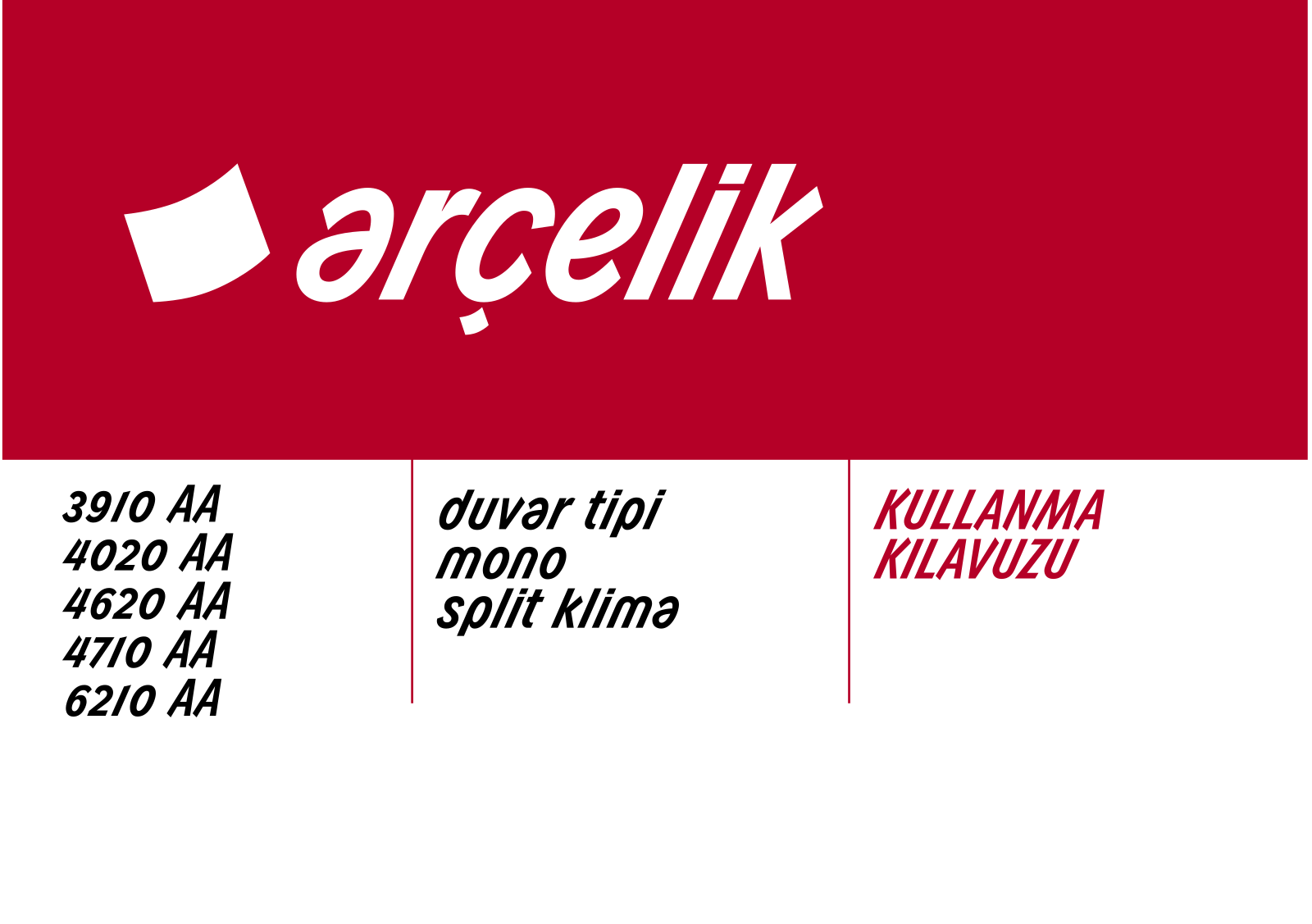 Arçelik 4020AA, 4620AA, 4710AA, 6210AA User manual