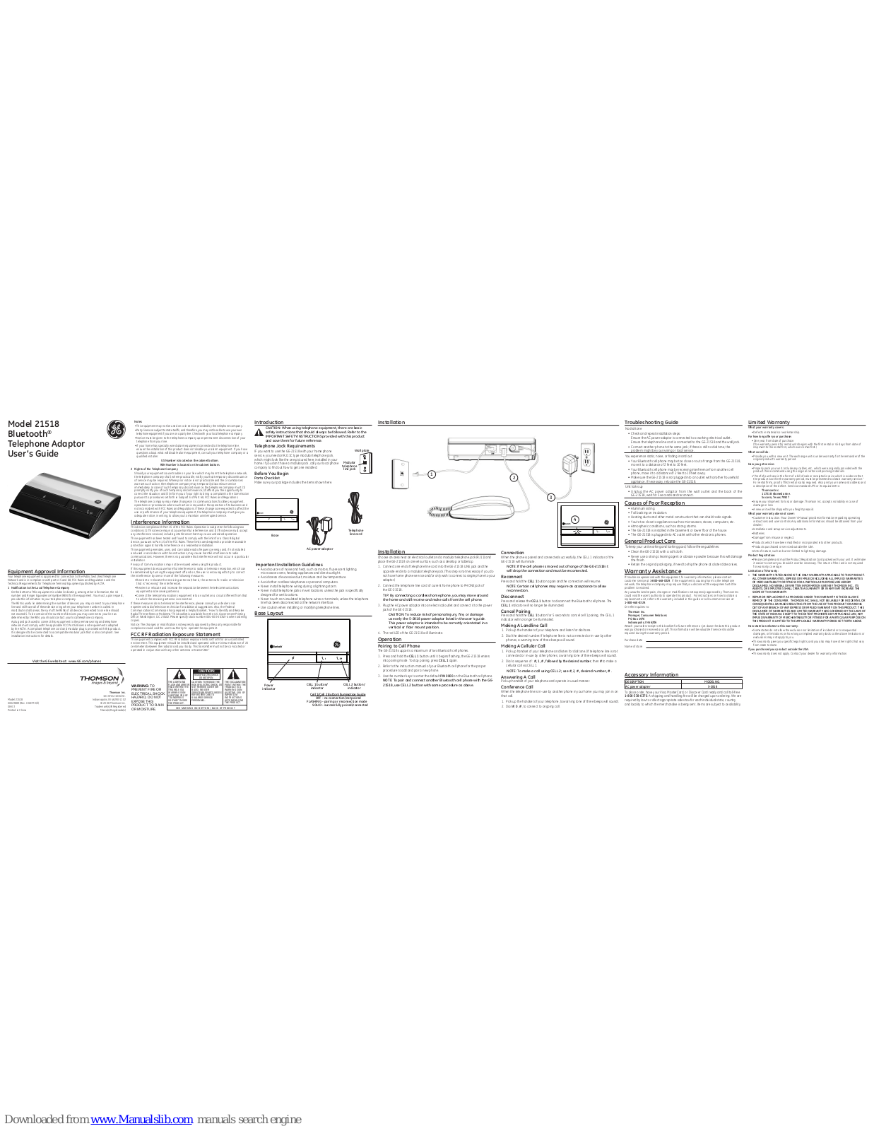 GE 21518 User Manual