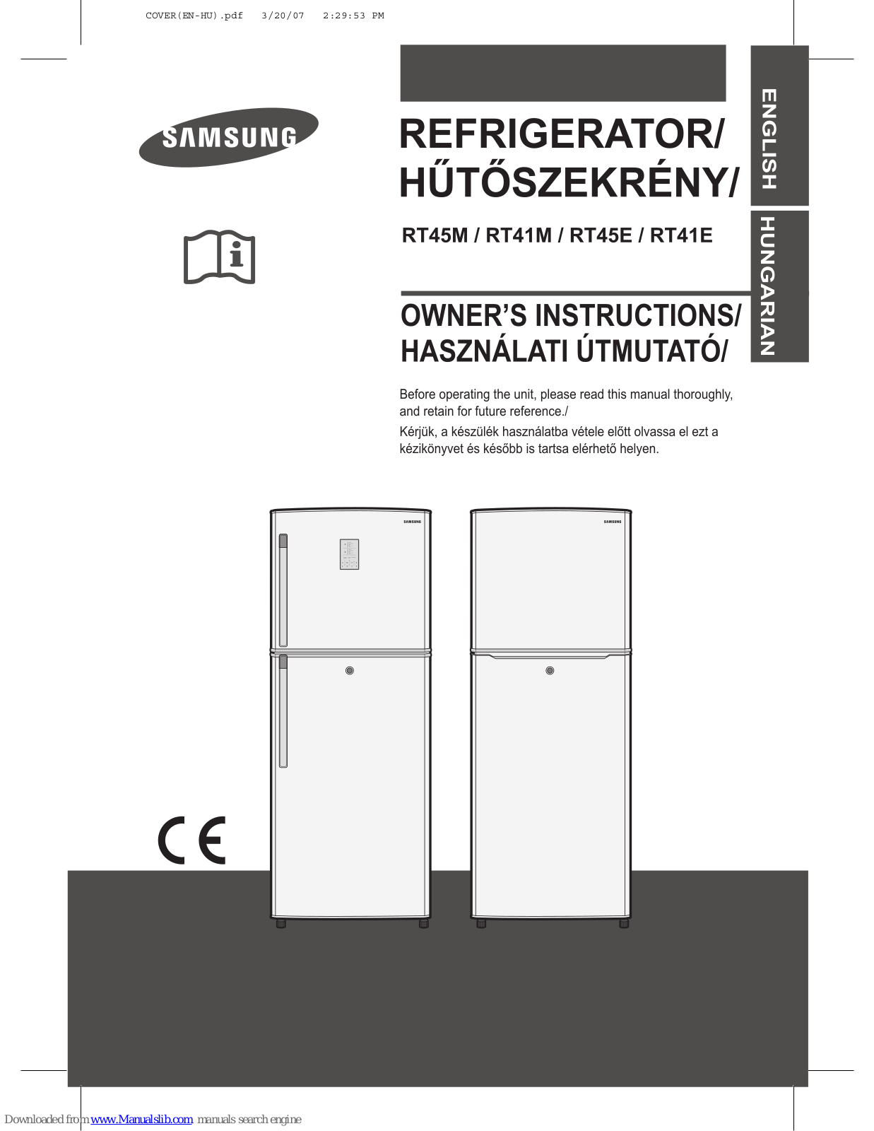 Samsung RT45M, RT45E, RT41M, RT41E Owner's Instructions Manual