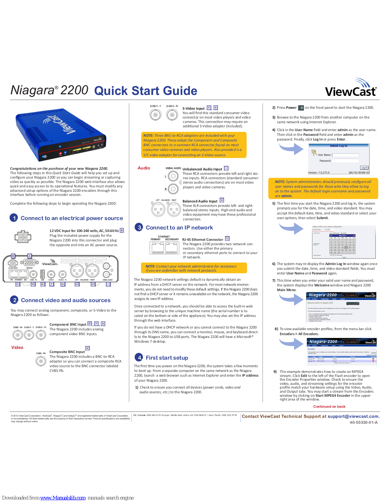 ViewCast Niagara 2200 Quick Start Manual