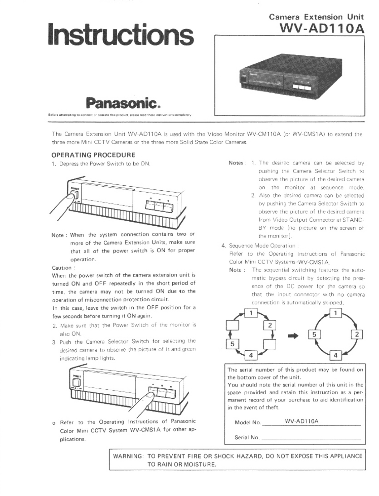 Panasonic wv-ad110a Operation Manual