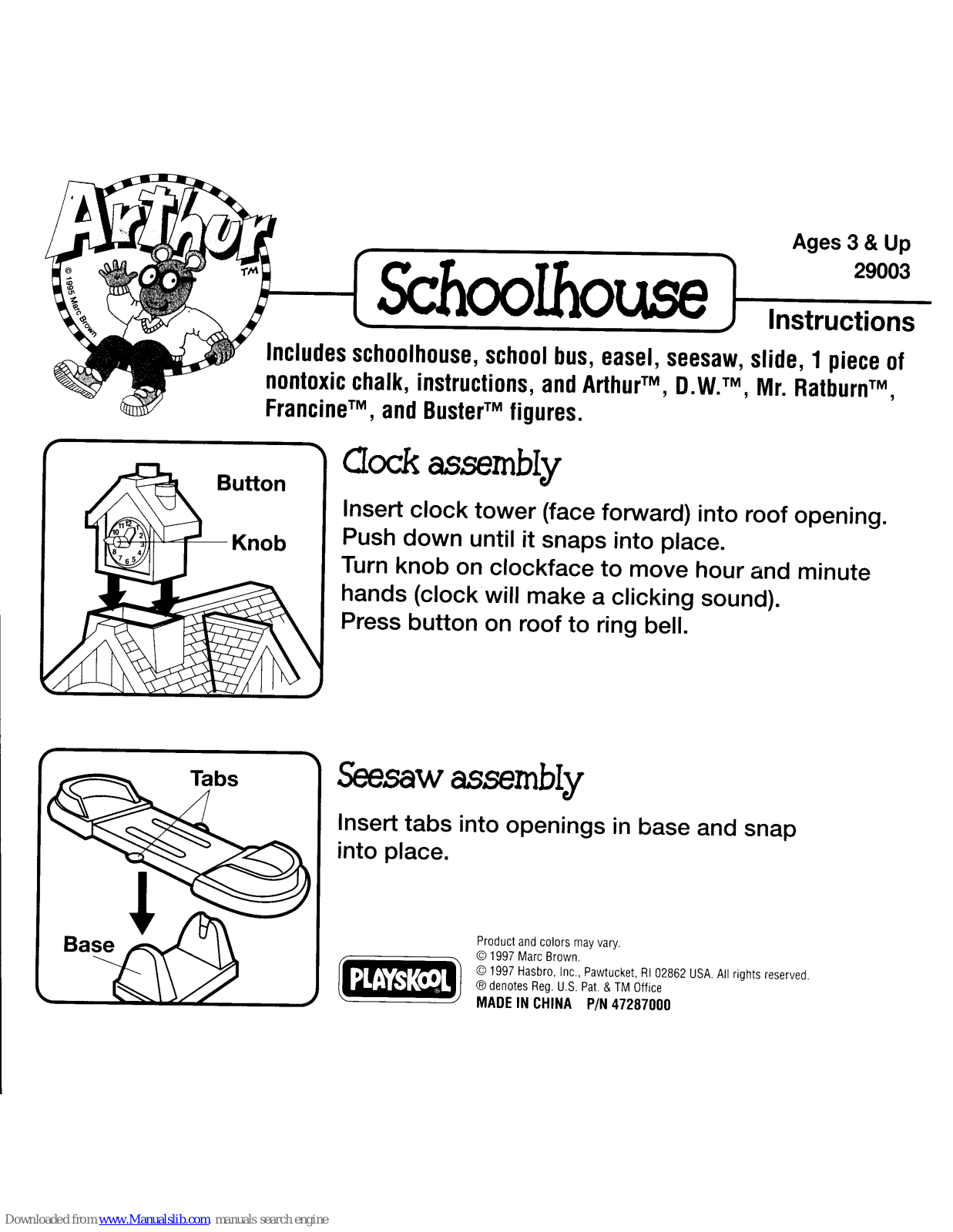 Playskool 29003, Arthur School House Instructions Manual