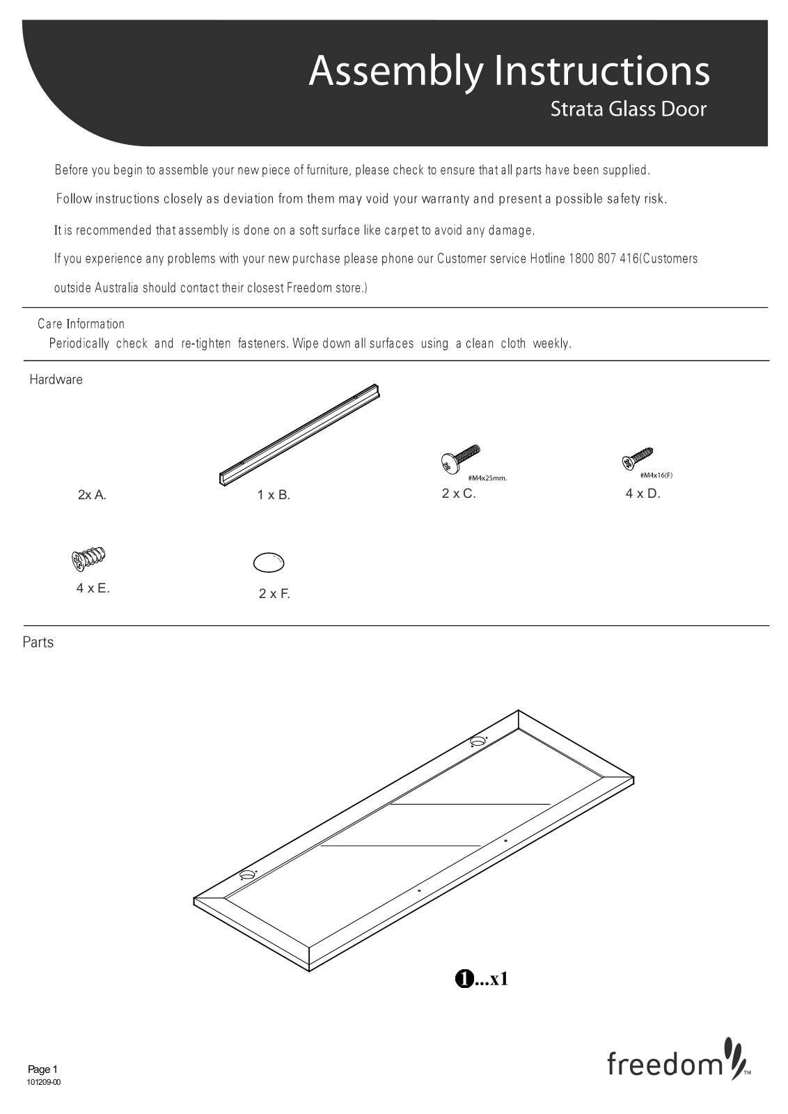 Freedom Strata Glass Door Assembly Instruction