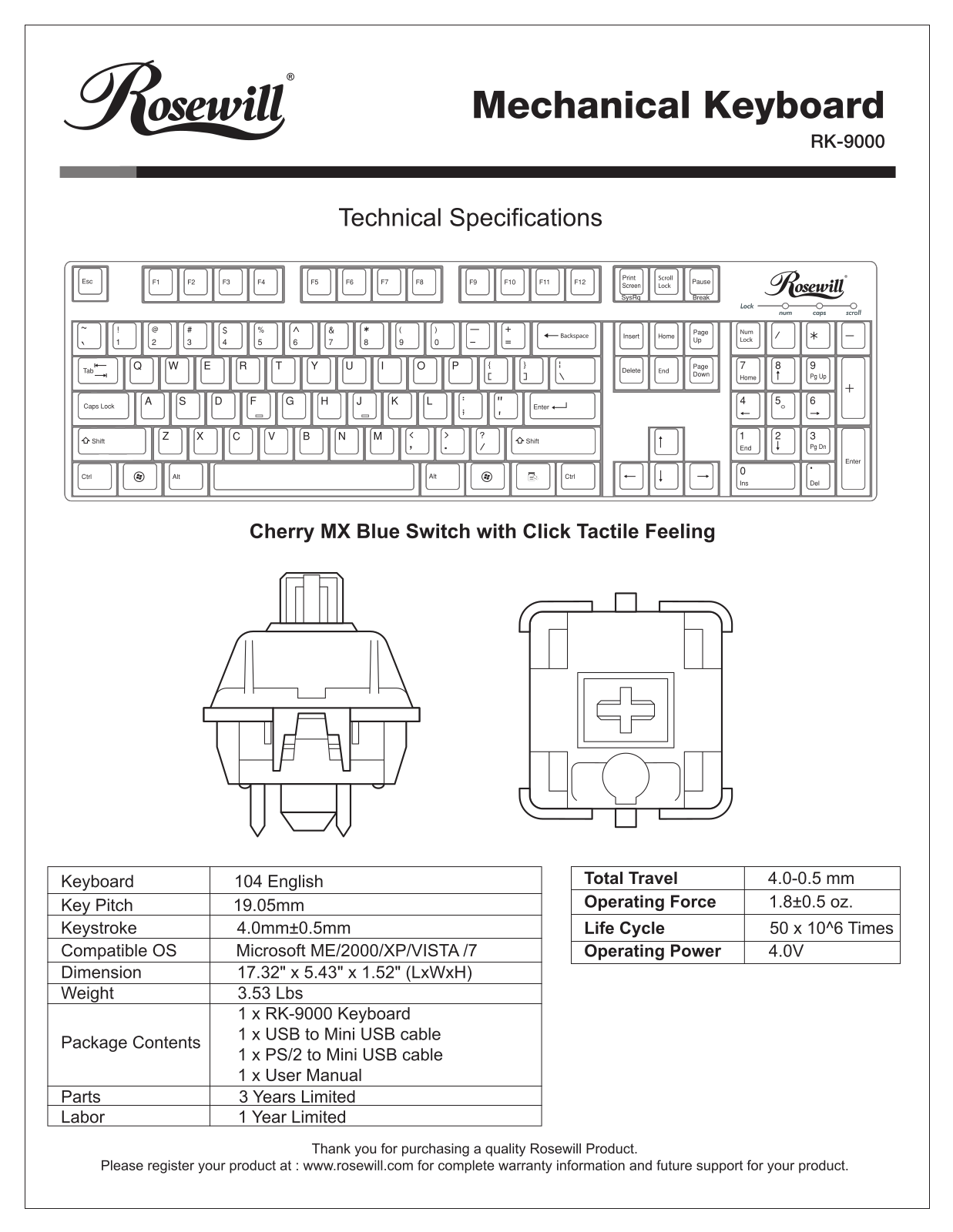 Rosewill RK-9000 User Manual