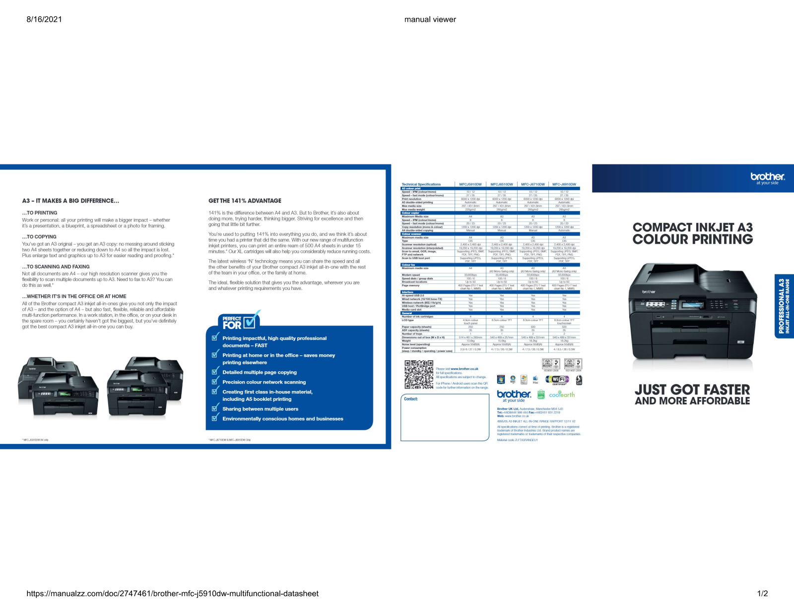 Brother mfc-j5910dw Datasheet