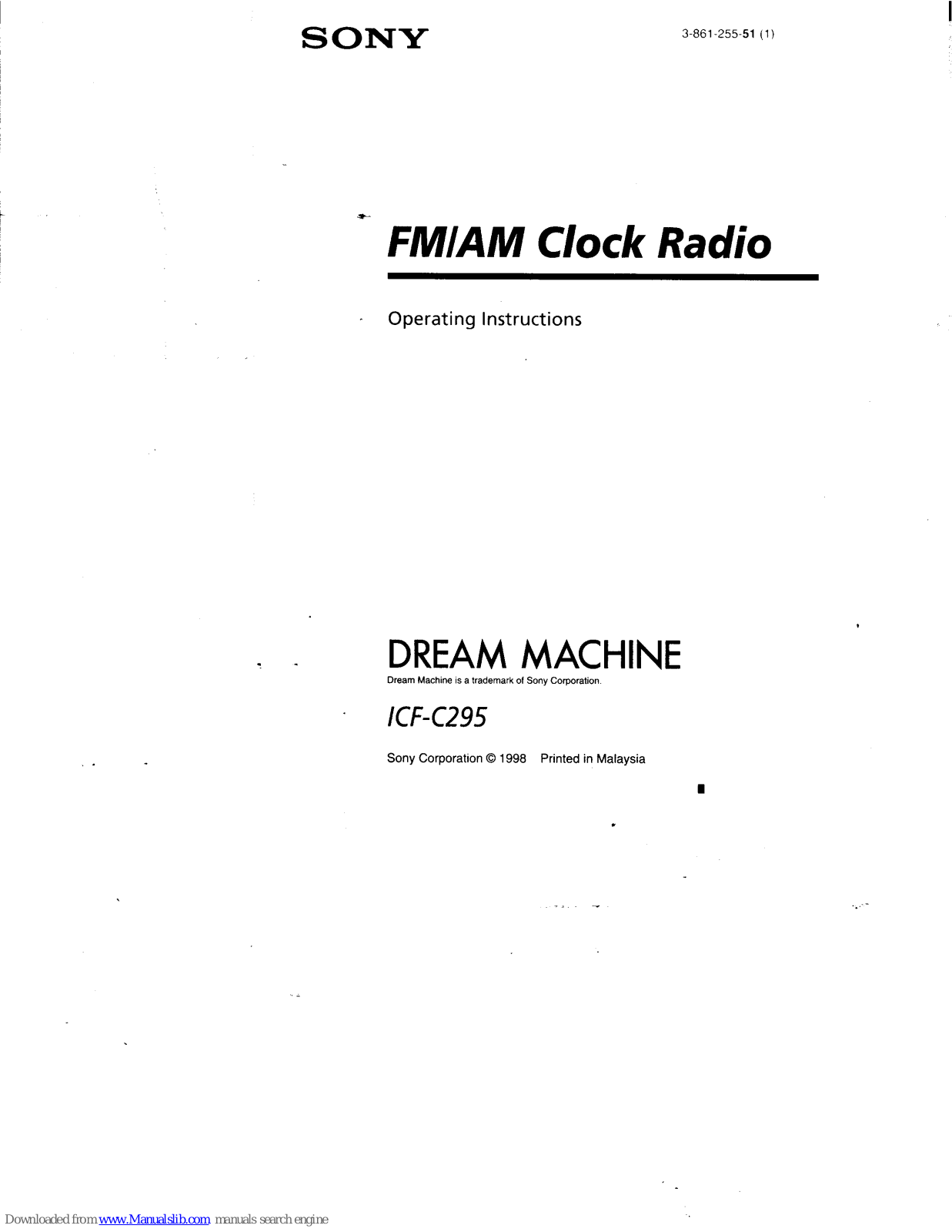 Sony Walkman ICF-C295, DREAM MACHINE ICF-C295 Operating Instructions Manual