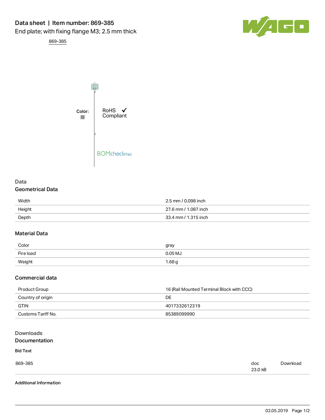 Wago 869-385 Data Sheet