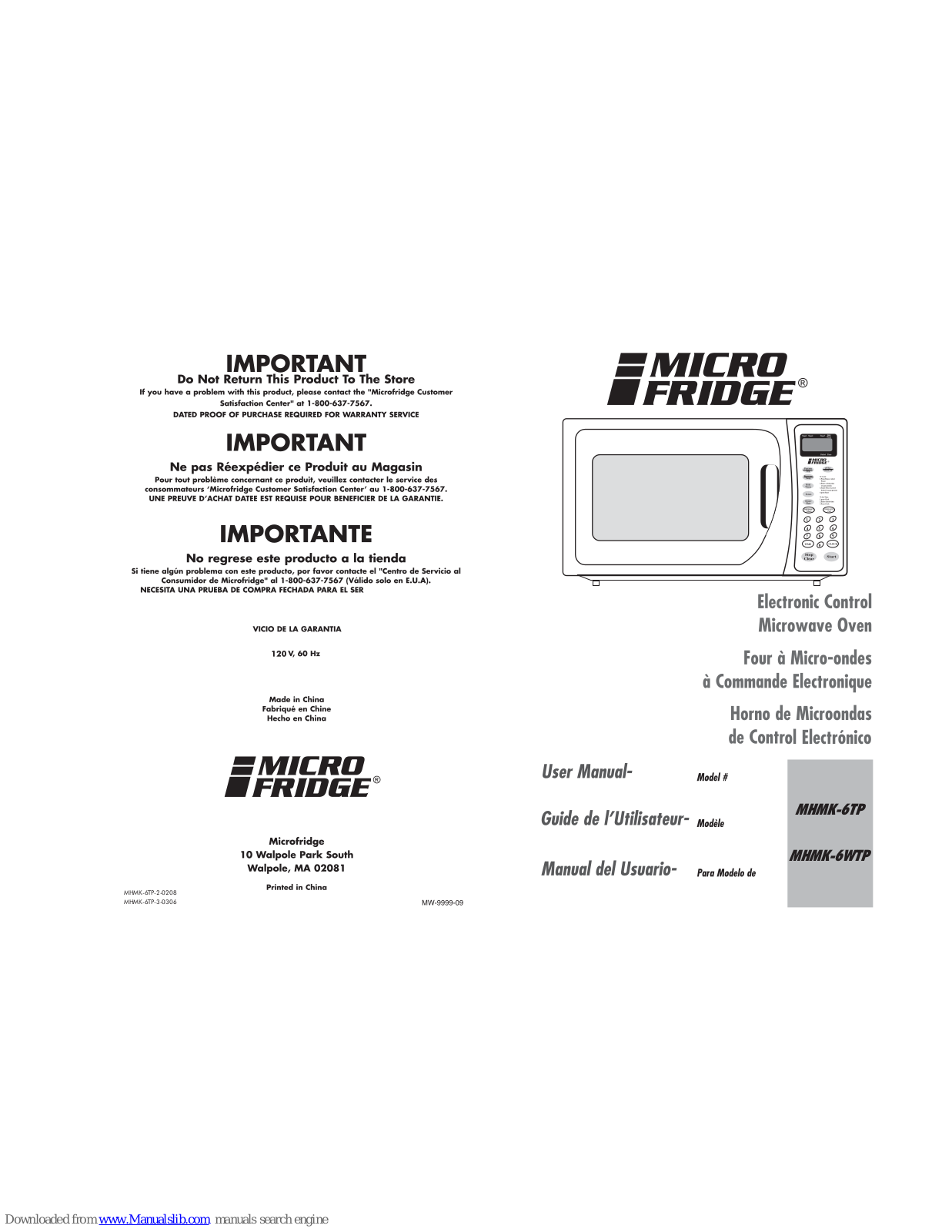 Micro fridge MHMK-6T, MHMK-6WTP User Manual