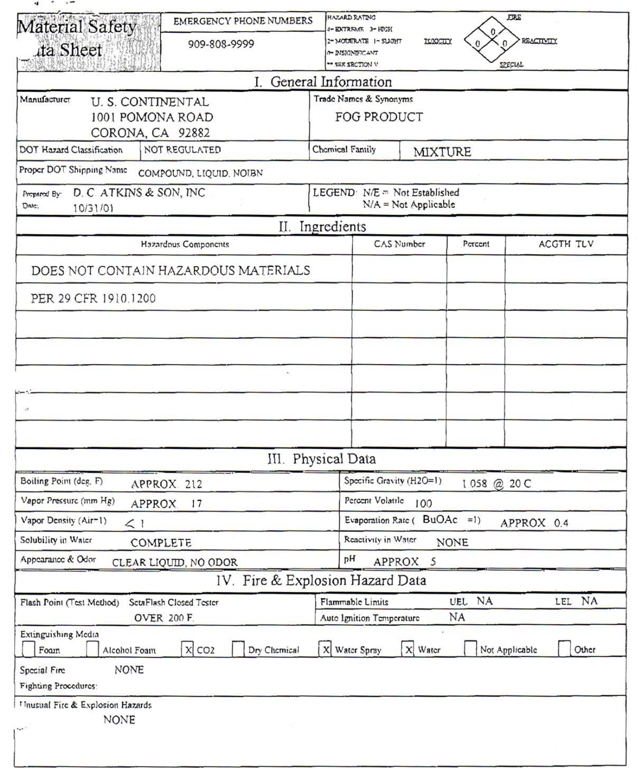 ADJ Haze Generator Data Sheet