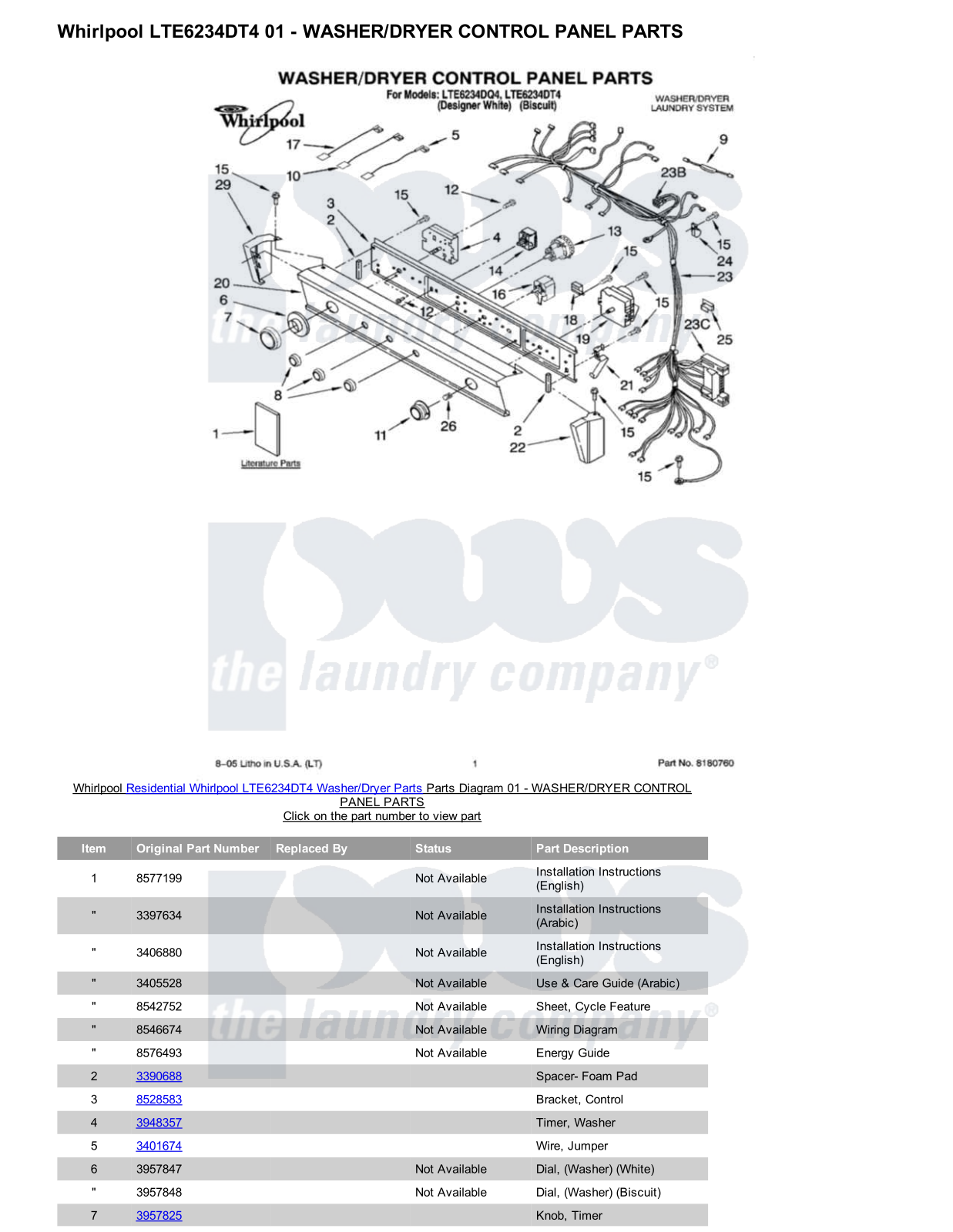 Whirlpool LTE6234DT4/Dryer Parts Diagram