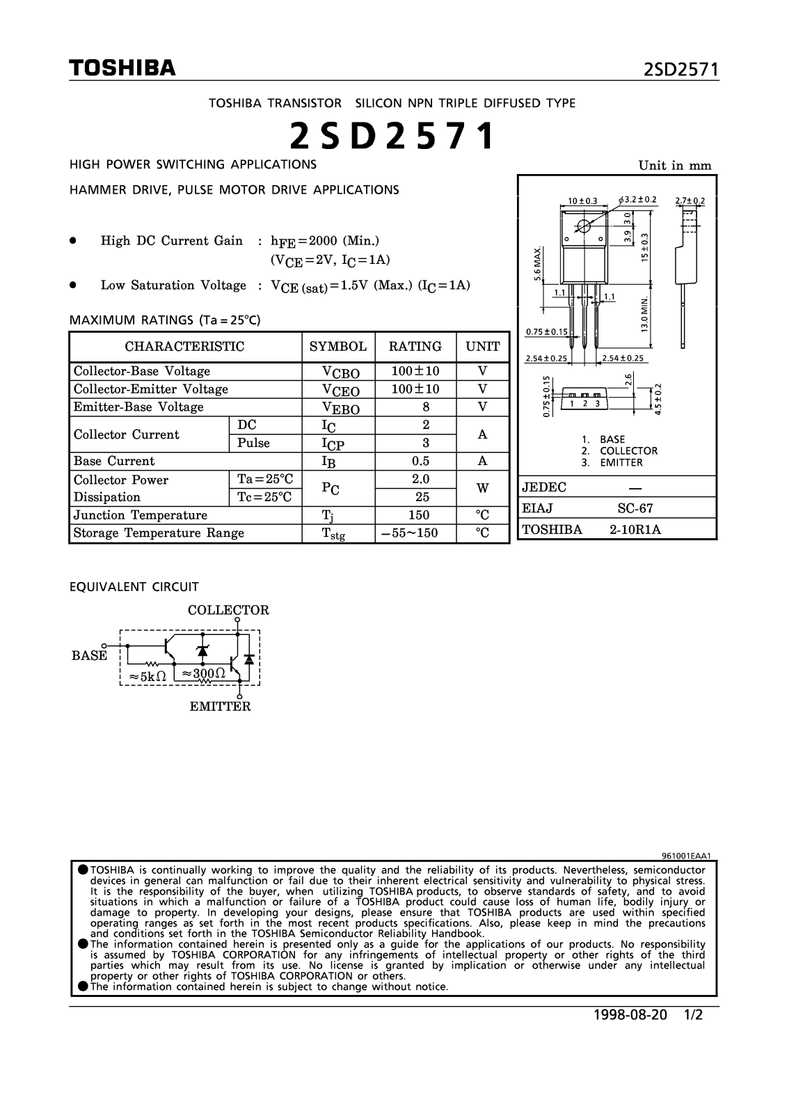 Toshiba 2SD2571 Datasheet