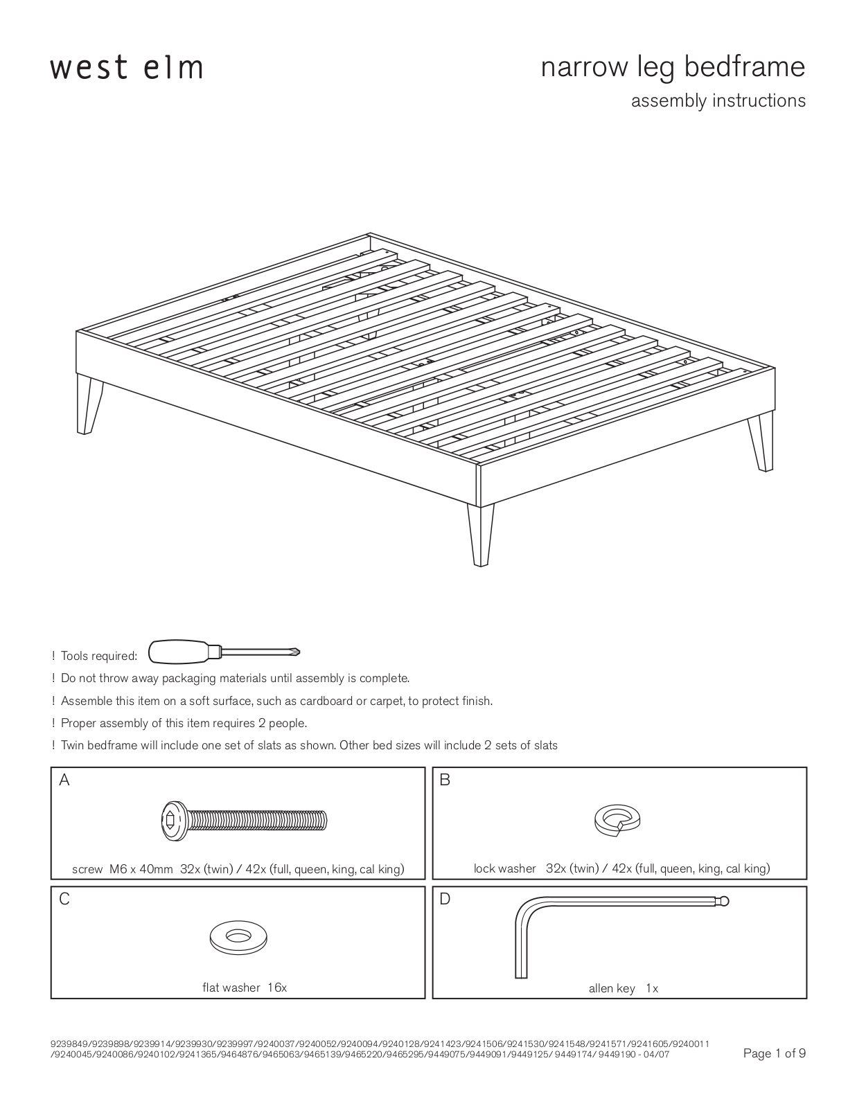 West Elm Narrow Leg Bedframe Assembly Instruction