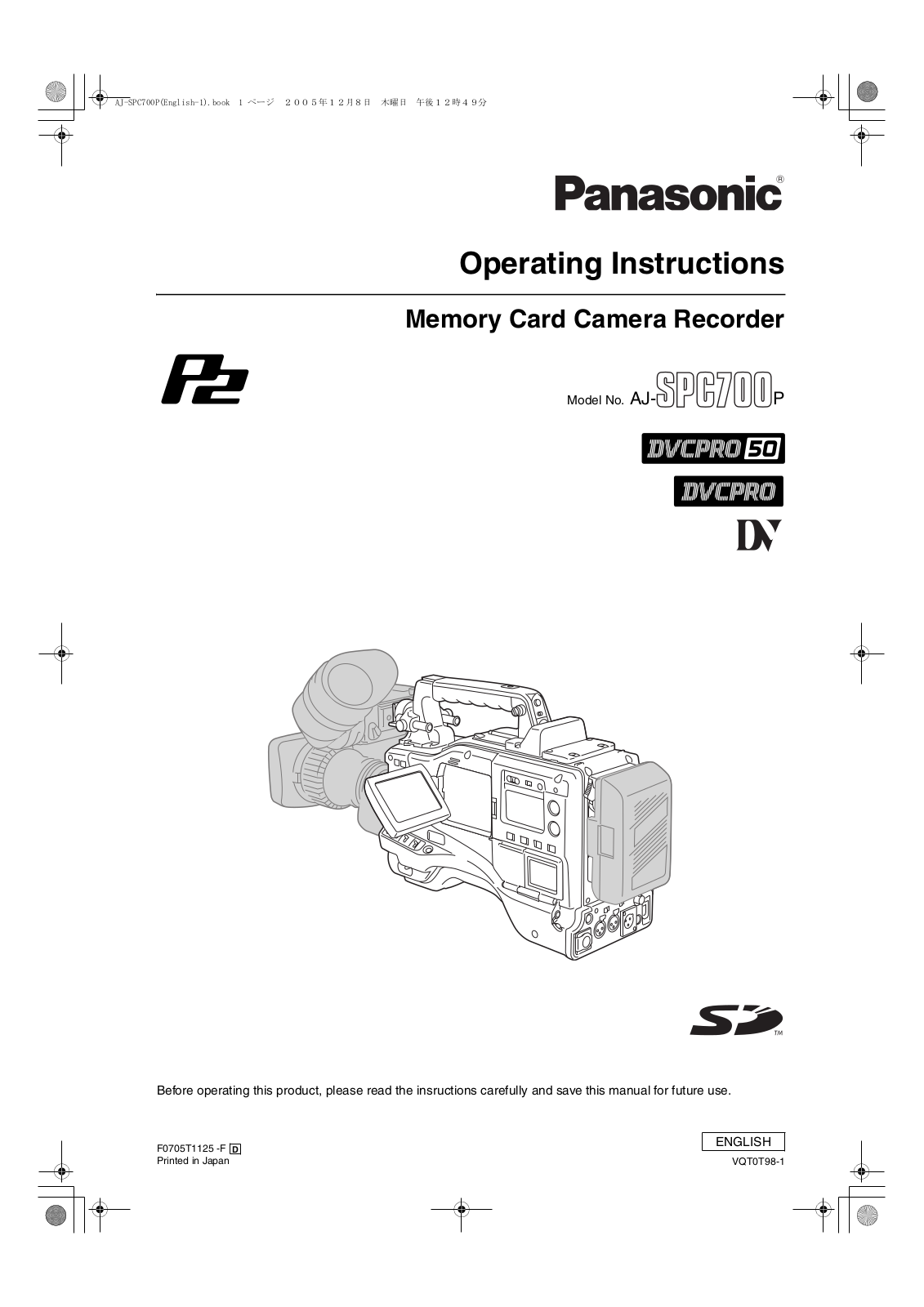 Panasonic AJ-SPC700 P User Manual