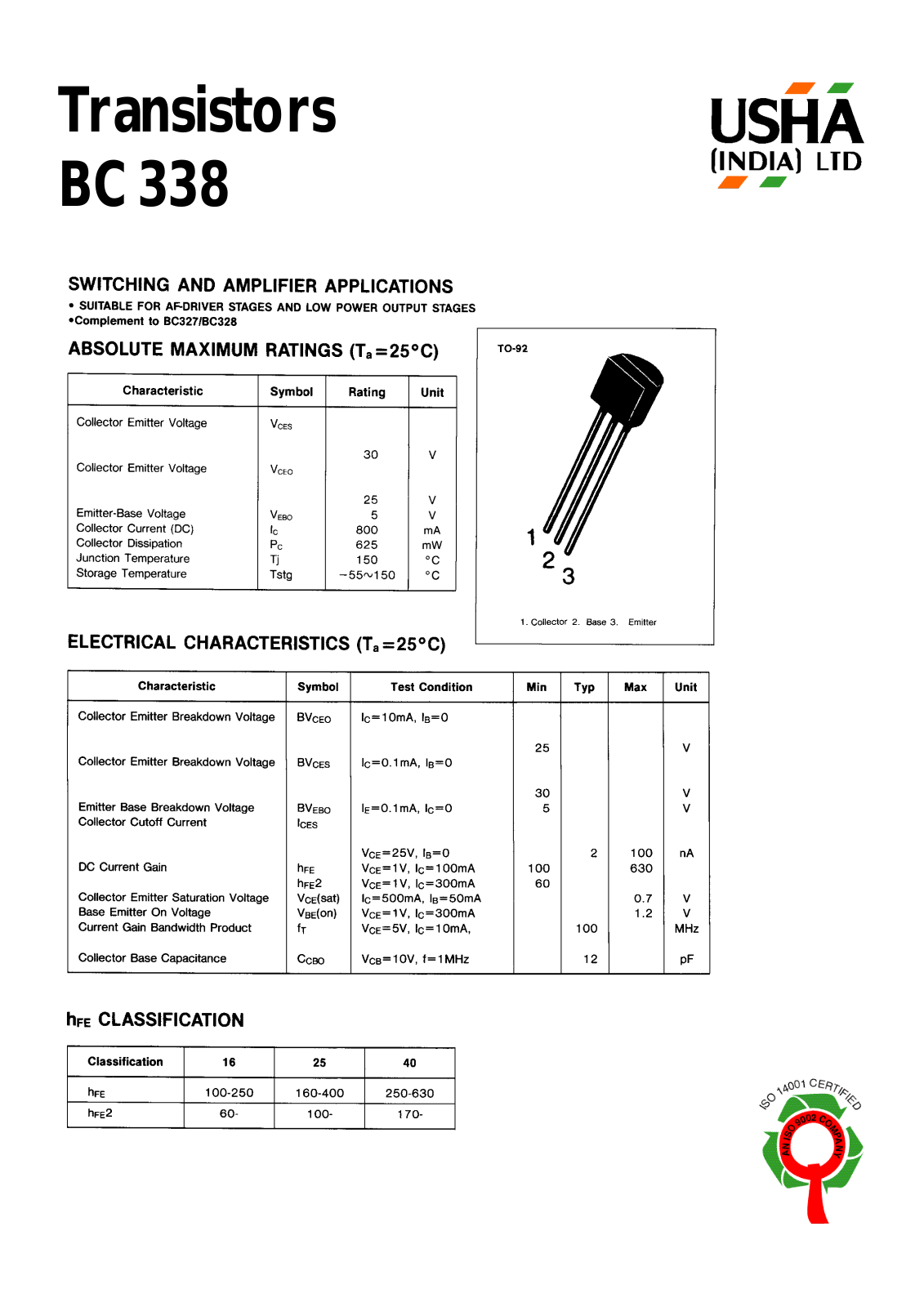 USHA BC338 Datasheet