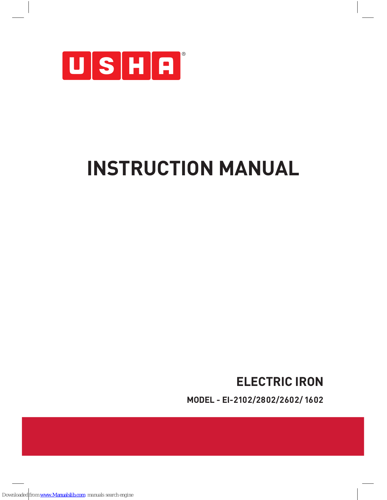 usha EI-2802, EI-1602, EI-2102, EI-2602 Instruction Manual