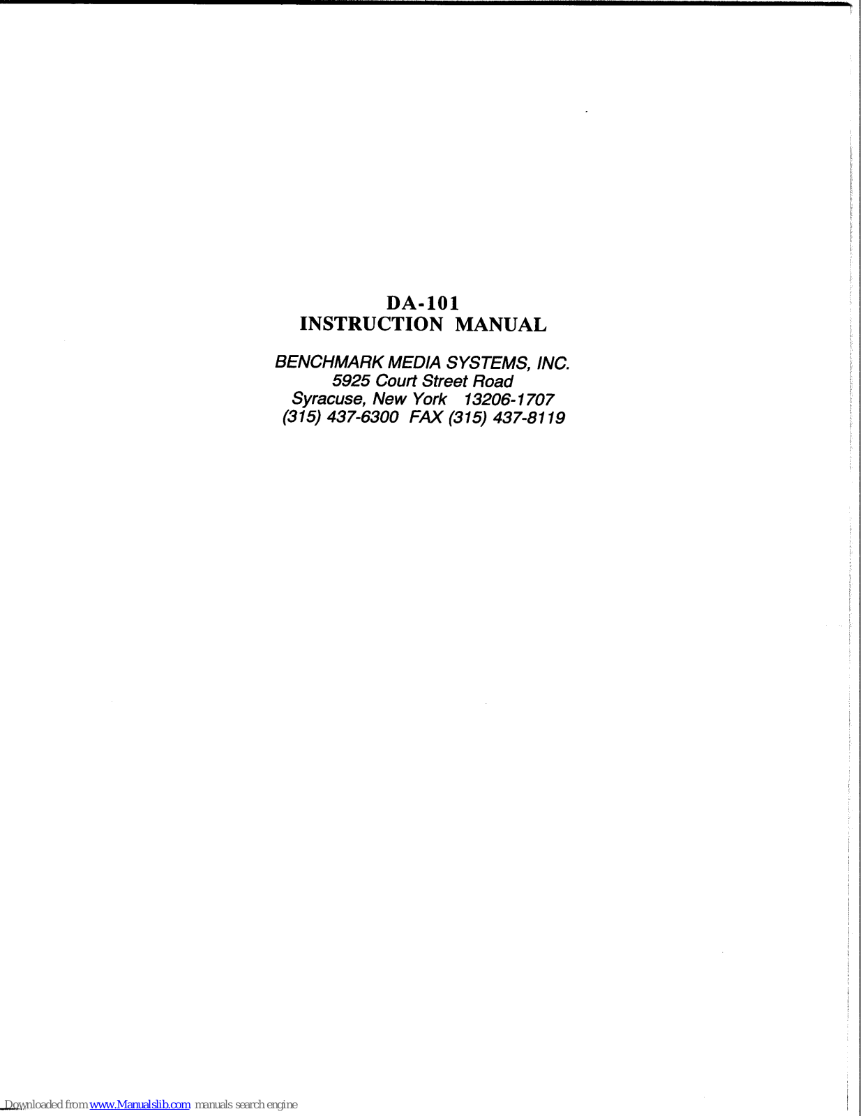 Benchmark DA-101 Instruction Manual - ManualMachine.com