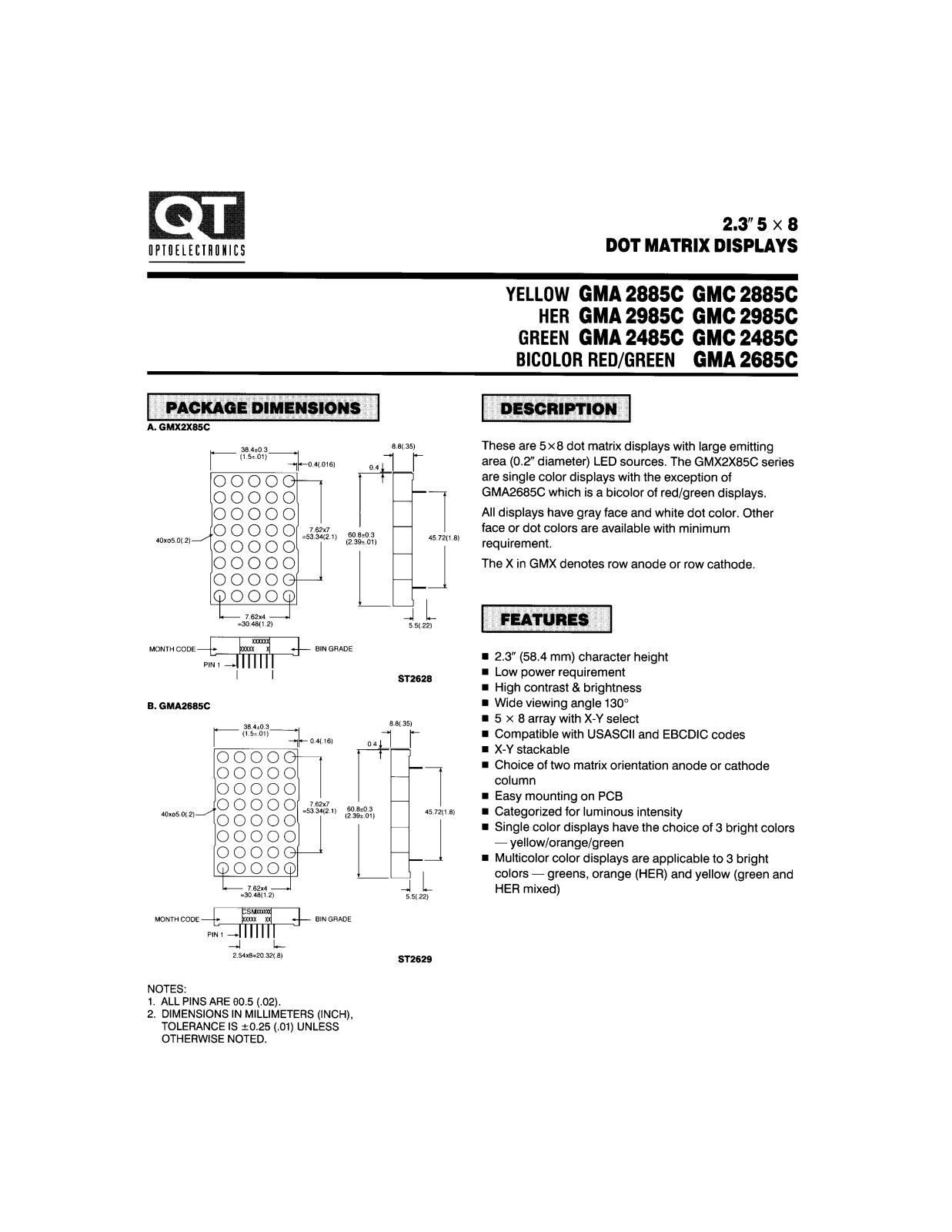 QT GMA2985C, GMA2885C, GMA2685C, GMA2485C, GMC2985C Datasheet