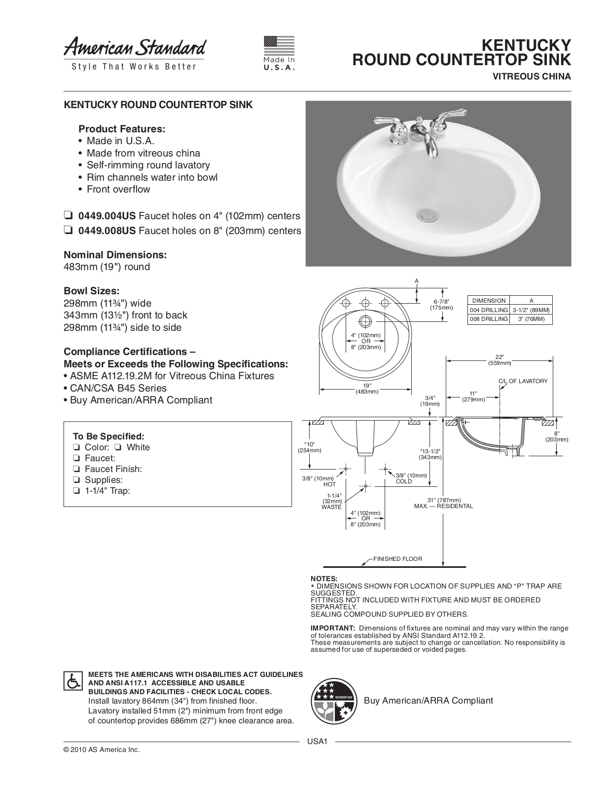 American Standard ASD7719 Specifications - ManualMachine.com