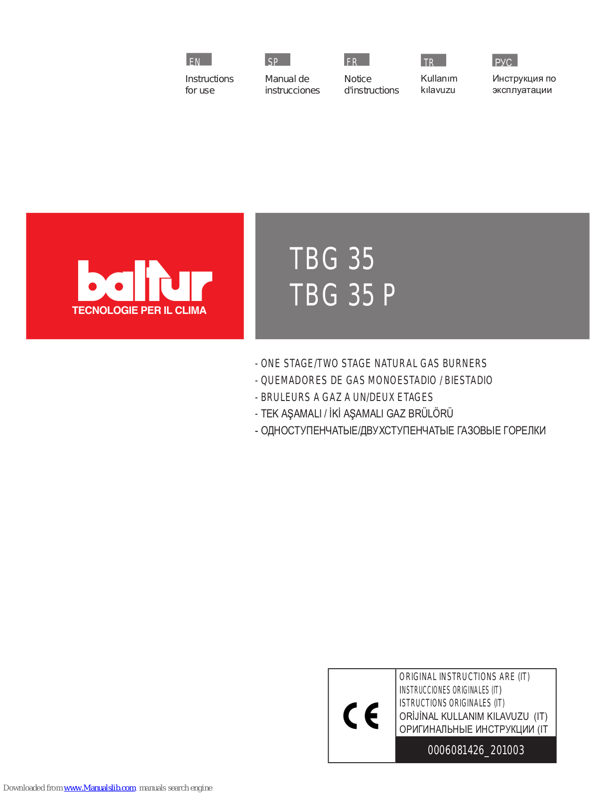 baltur TBG 35, TBG 35 P Instructions For Use Manual