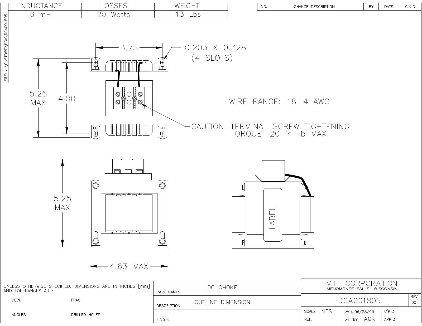 MTE DCA001805 CAD Drawings