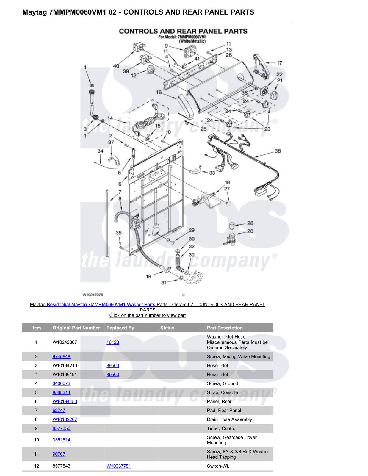 Maytag 7MMPM0060VM1 Parts Diagram