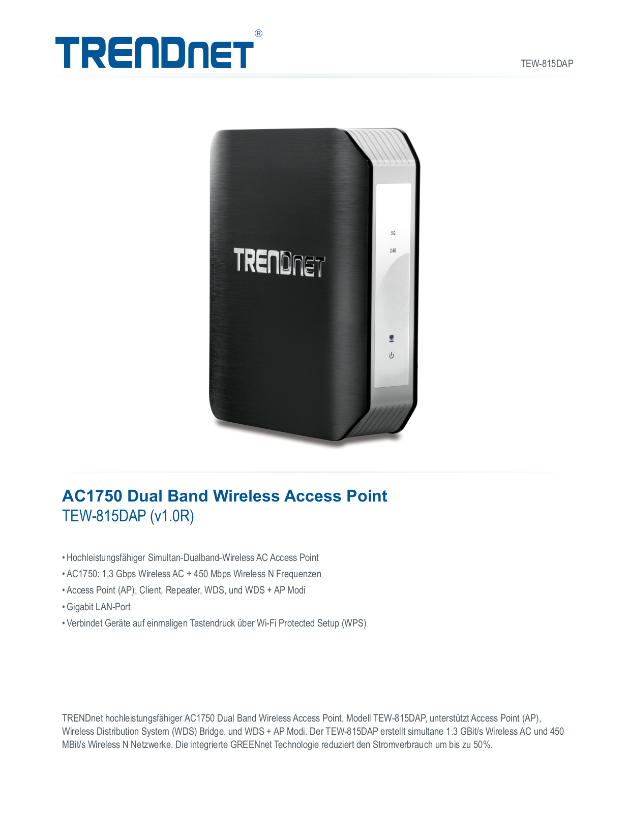 Trendnet TEW-815DAP Datasheet