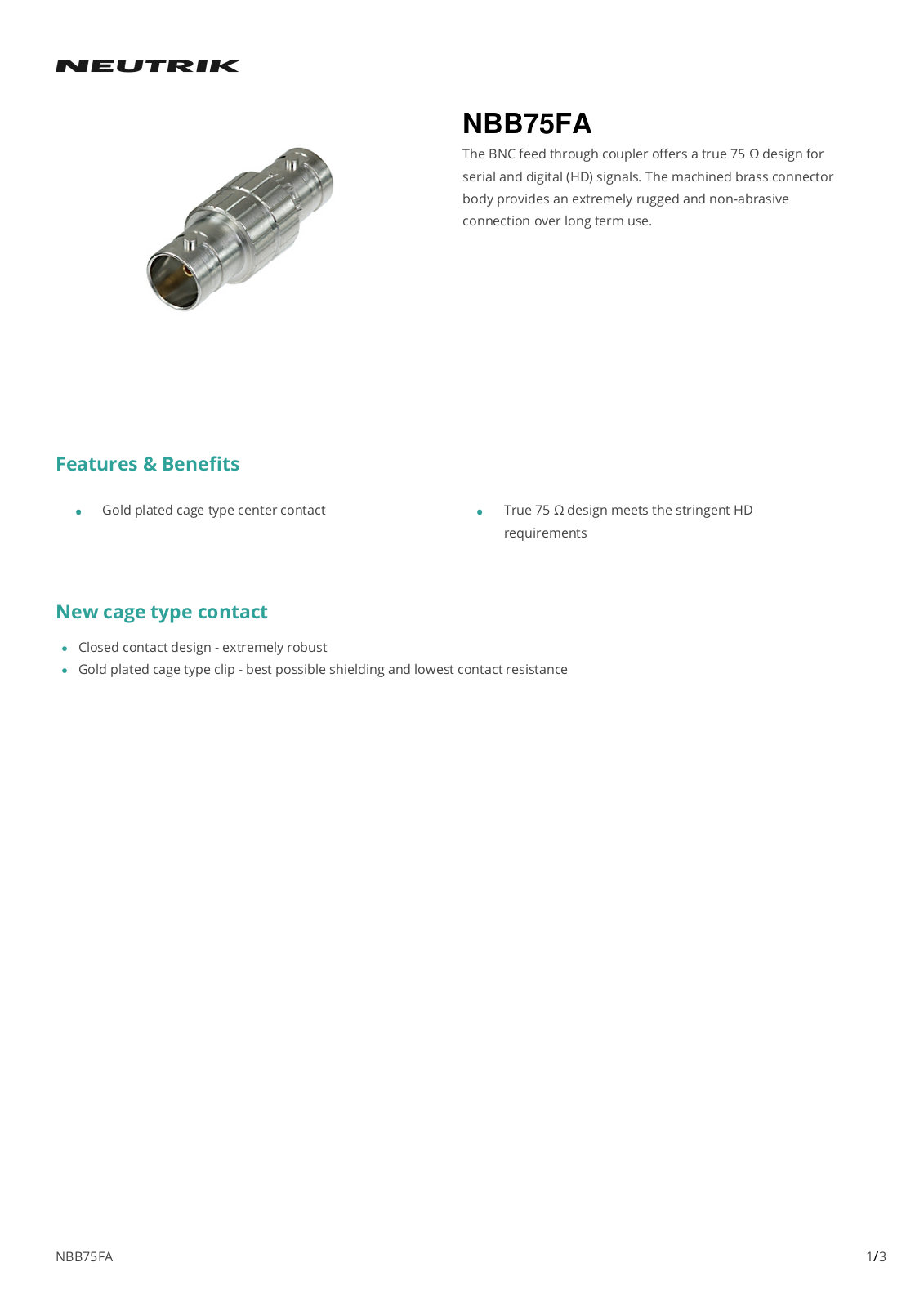 NEUTRIK NBB75FA nbb75fa.pdf - ManualMachine.com