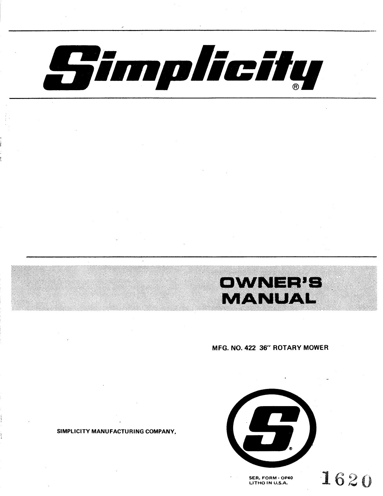 Simplicity 422 Owner's Manual