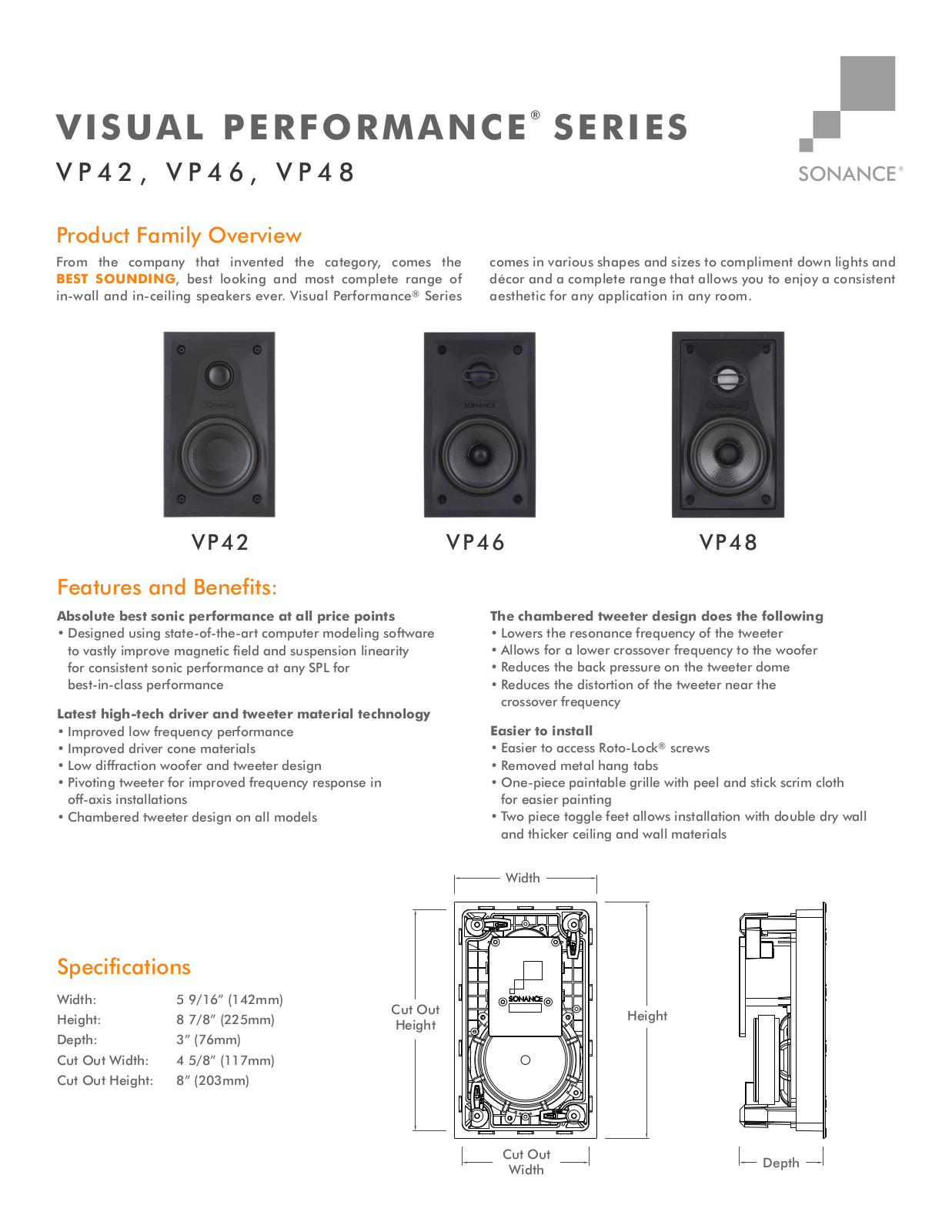 Sonance VP42, VP46, VP48 Specifications