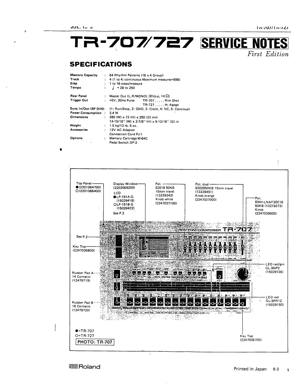 Roland Corporation TR-707, TR-727 Service Manual