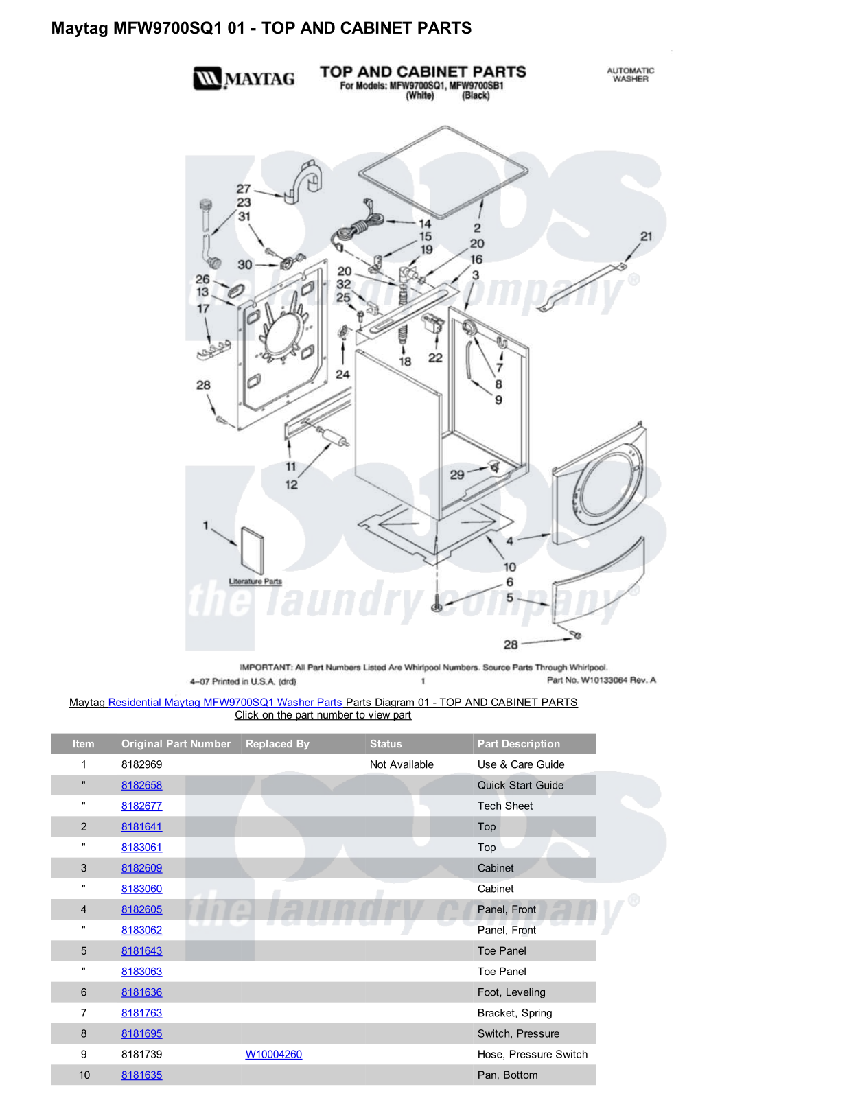 Maytag MFW9700SQ1 Parts Diagram