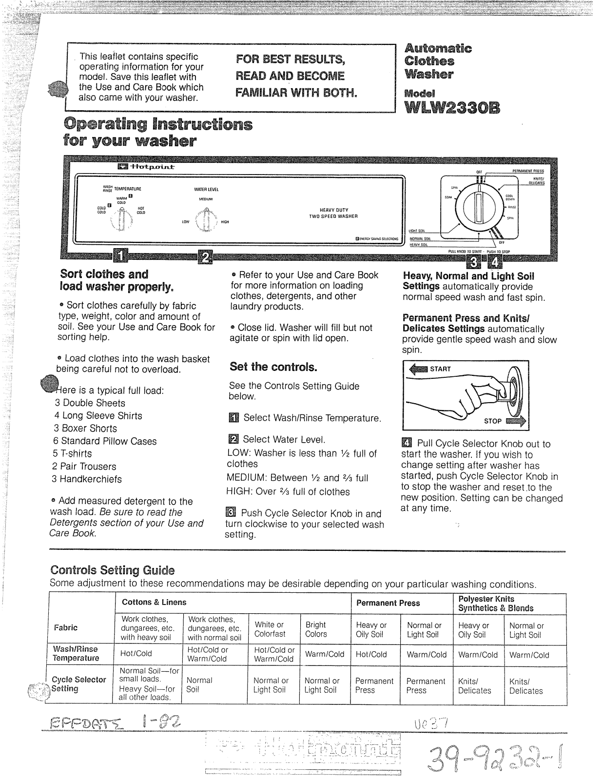 GE WLW2330B Operating Instructions - ManualMachine.com