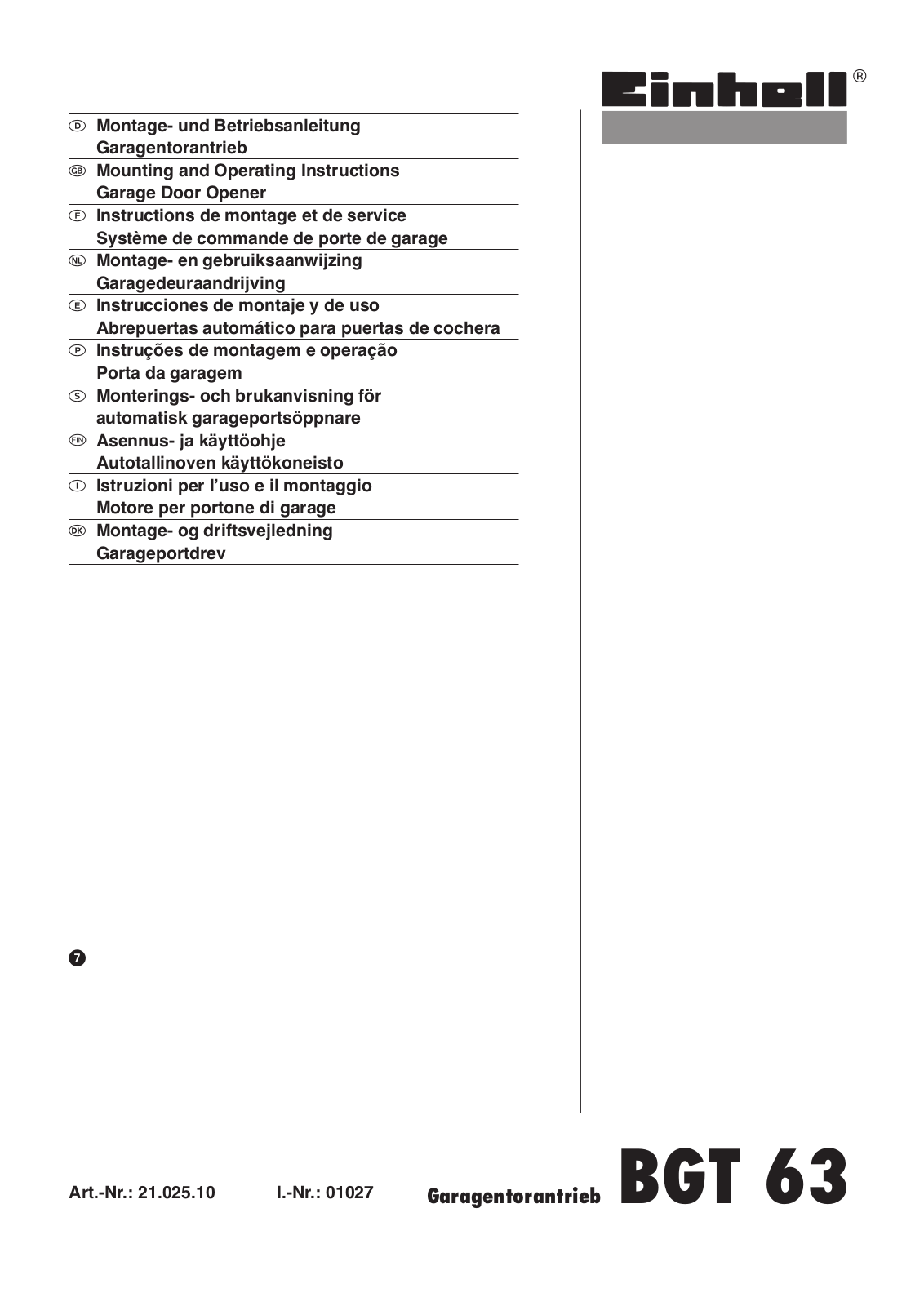 Einhell BGT 63 User Manual