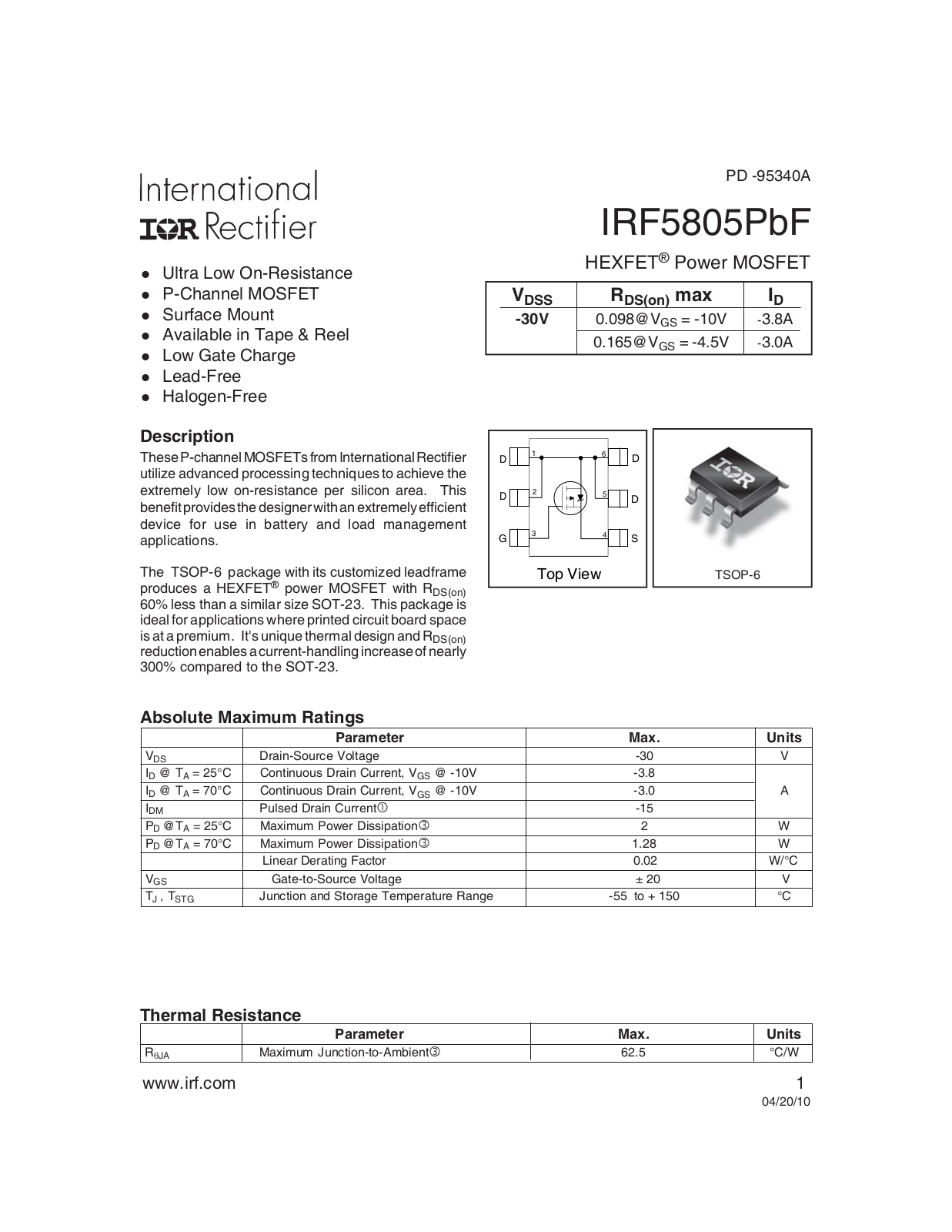Datasheet IRF5805PbF Datasheet (IRF) - ManualMachine.com