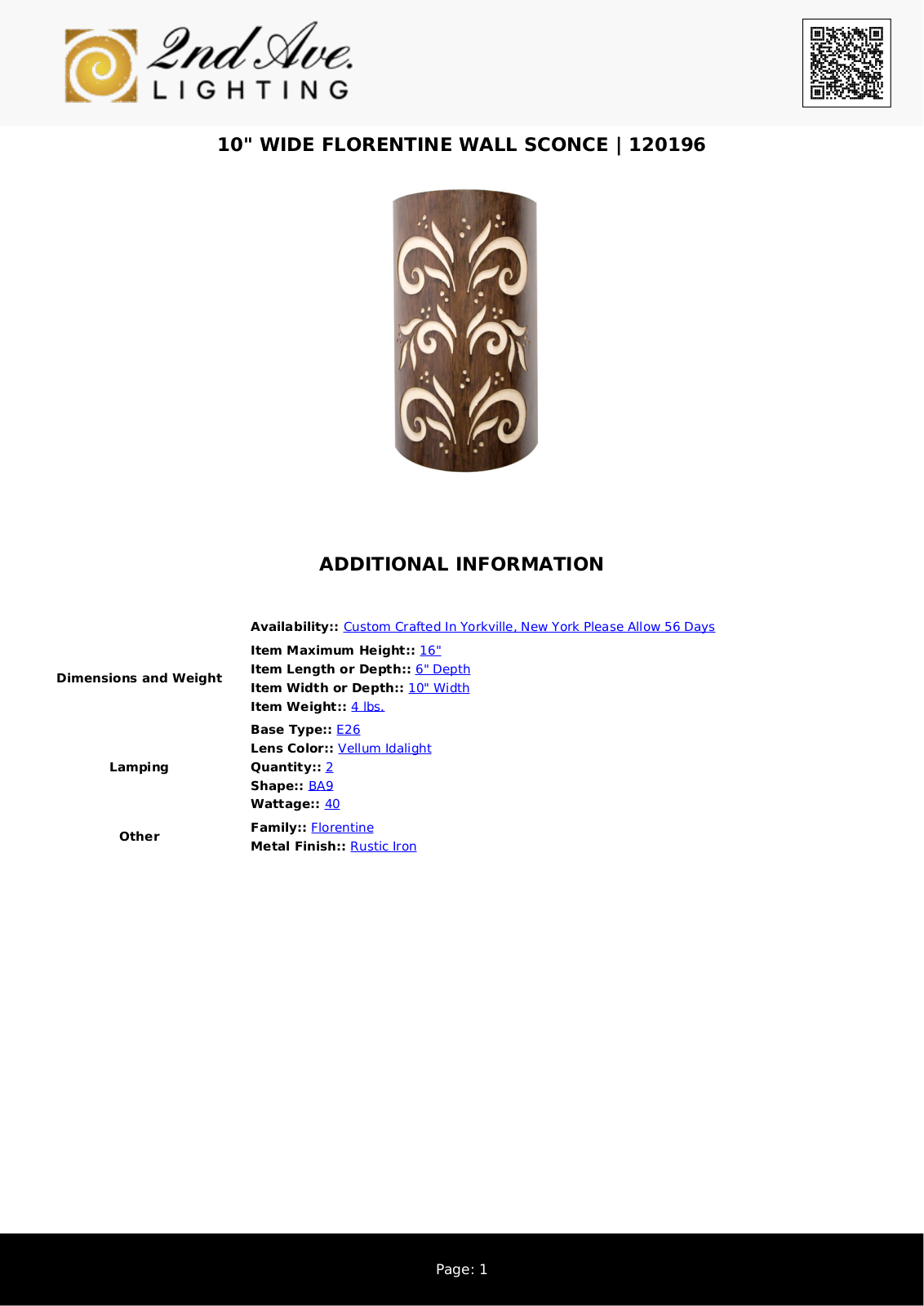 2nd Ave Design W008326018 Specifications - ManualMachine.com