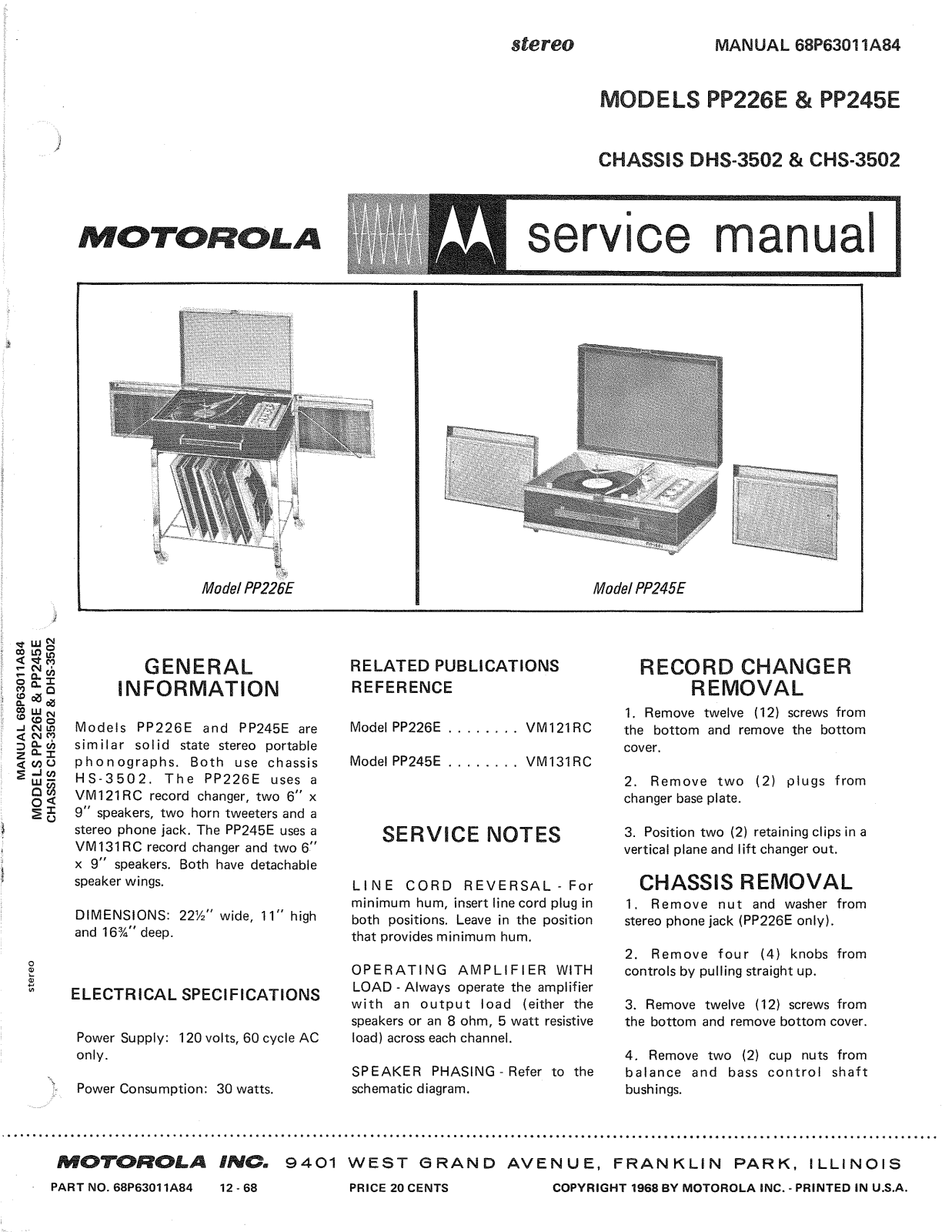 Moth Audio PP-226-E, PP-245-E Service manual