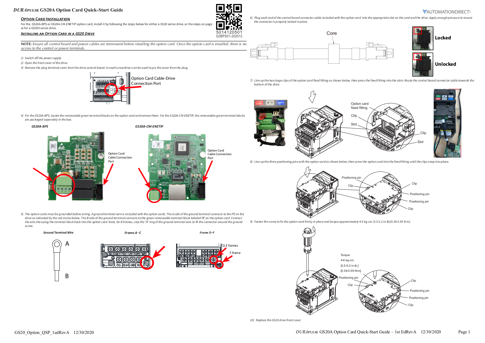 Automationdirect GS20A Quick-Start Guide