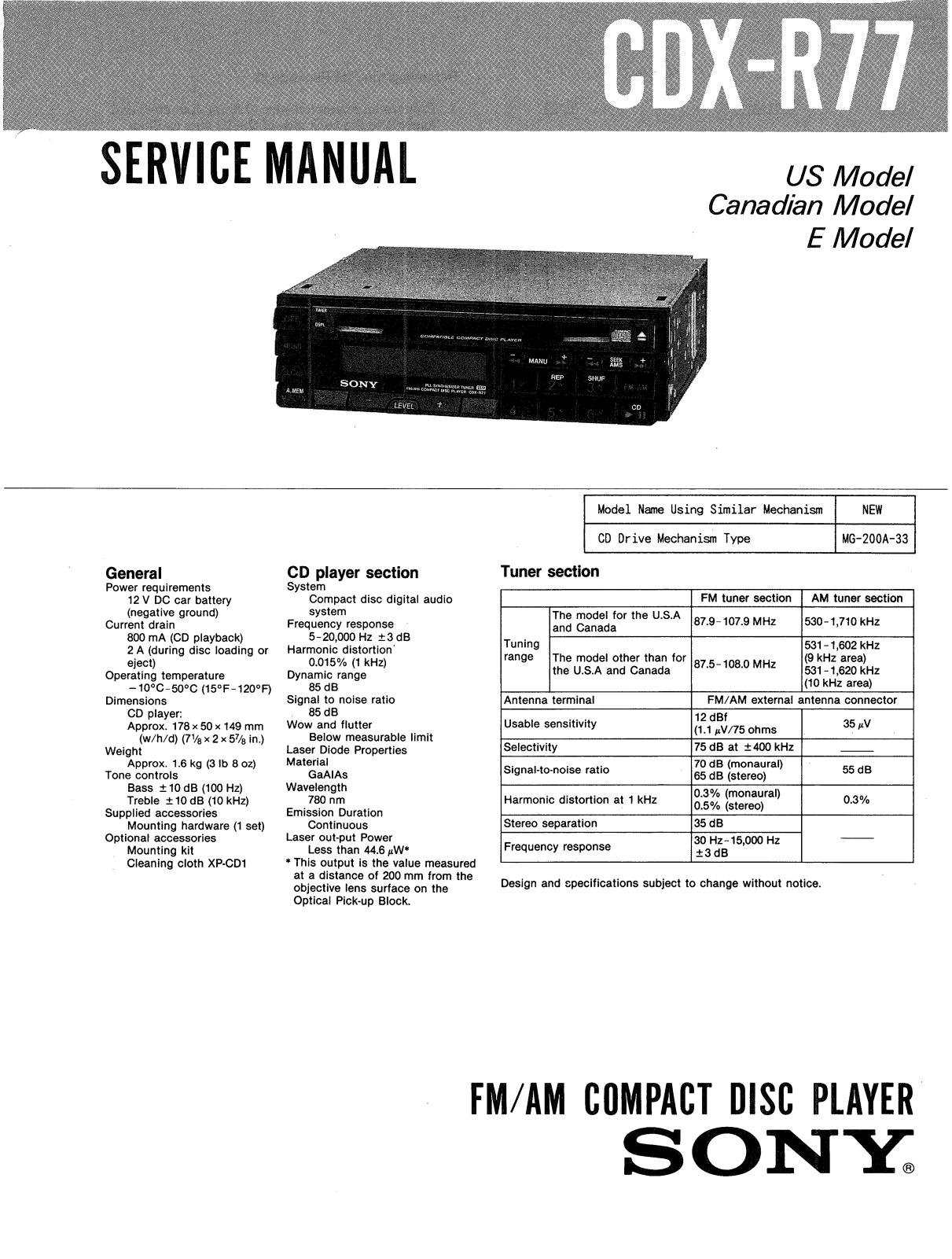 Sony CDXR-77 Service manual