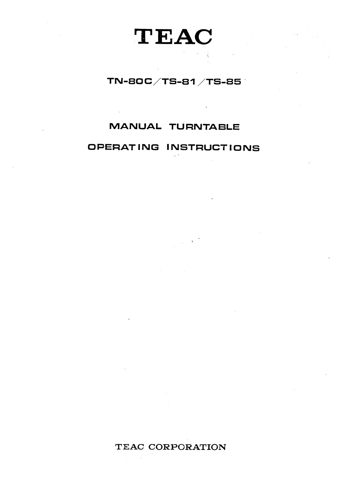 Teac TN-80C Owners Manual